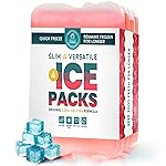 Healthy Packers Reusable Ice Packs for Lunch Bags and Coolers (Set of 4) - Slim & Long Lasting Freezer Packs for Lunch Box - Ideal Cool Pack for Lunchbox, Cooler, Cooler Bag (Red)
