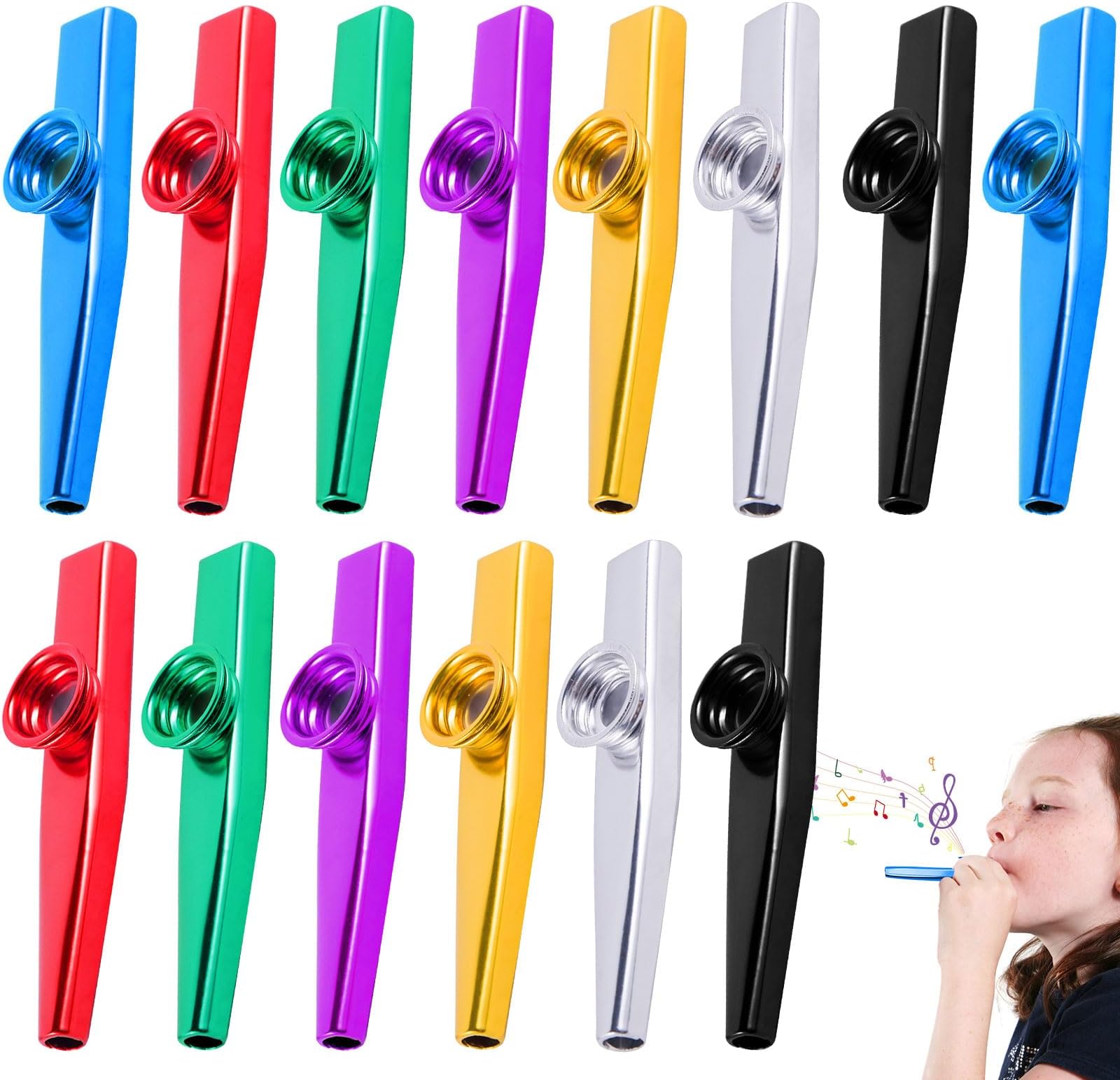 AweisileKazoo Instrument 14 Pieces Kazoo Kasu Kazoo Metal Kazoo Set Made of Metal Aluminium Alloy Kasu Musical Instruments in 7 Colours Metal Kazoo for Music Lovers Beginners
