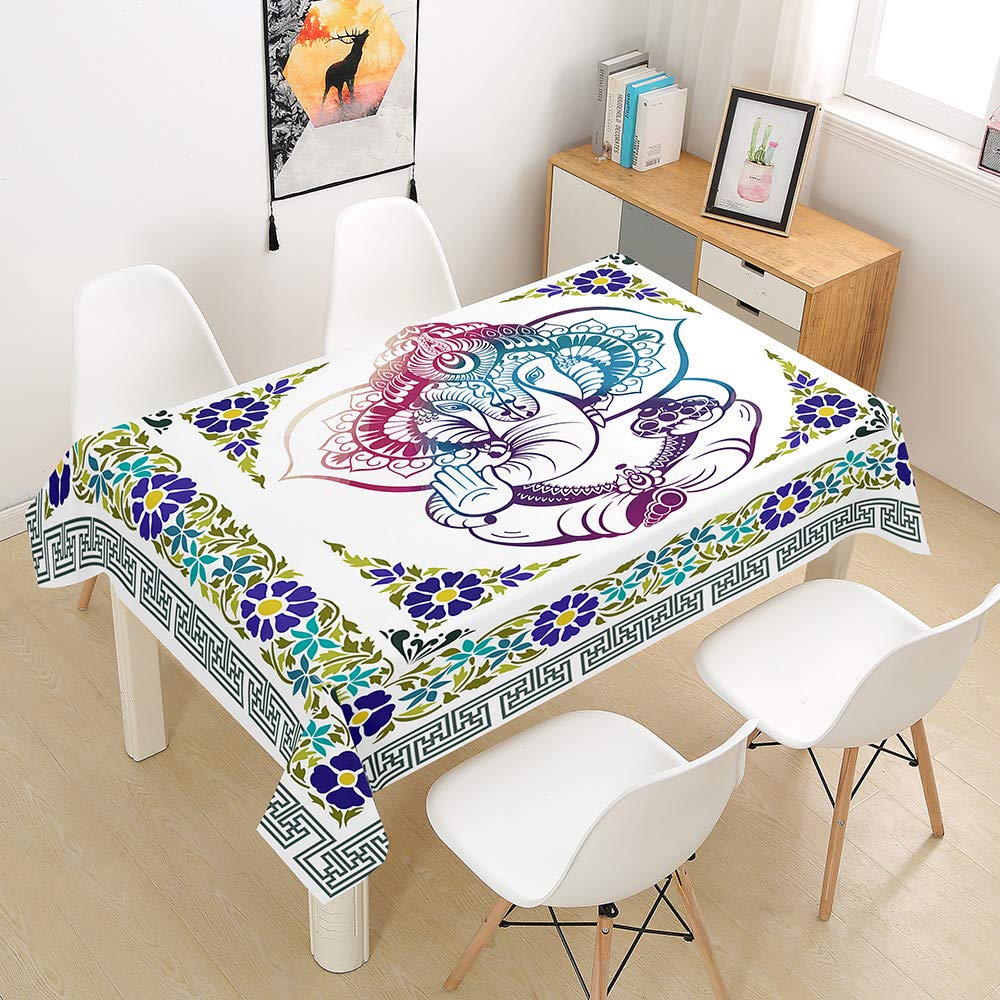Hearda Indian Elephant Tablecloth Waterproof Polyester For Rectangle/Round Table, 3D Elephant Print Home Decoration Stain Resistant Dust-Proof Wipe Clean For Garden Kitchen (,100X100cm)