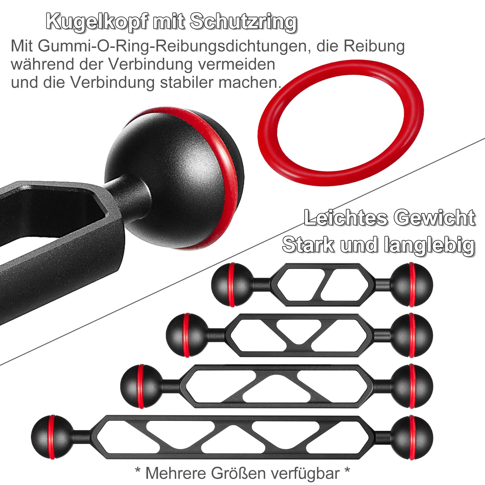 Aluminiumlegierung Verlängerungsarm 8" Doppelkugelkopf CNC Arm System für Stroboskop Videoleuchte Tauchkamera