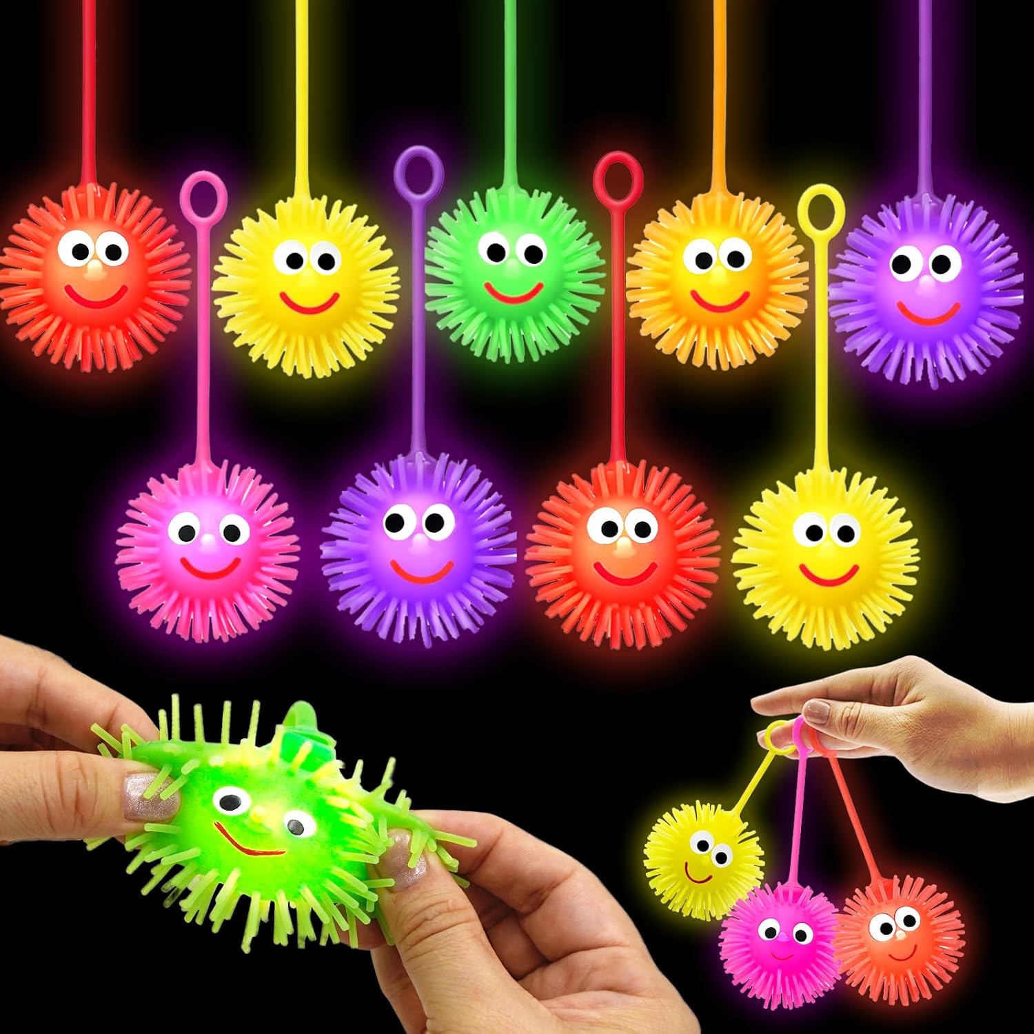 24 PCS Light Up Balls for Toddlers Kids 4-8 8-12, Glow in The Dark Party Favors LED Puffer Balls with Finger Loop, Easter Eggs Fillers Fidget Toys Easter Basket Stuffers