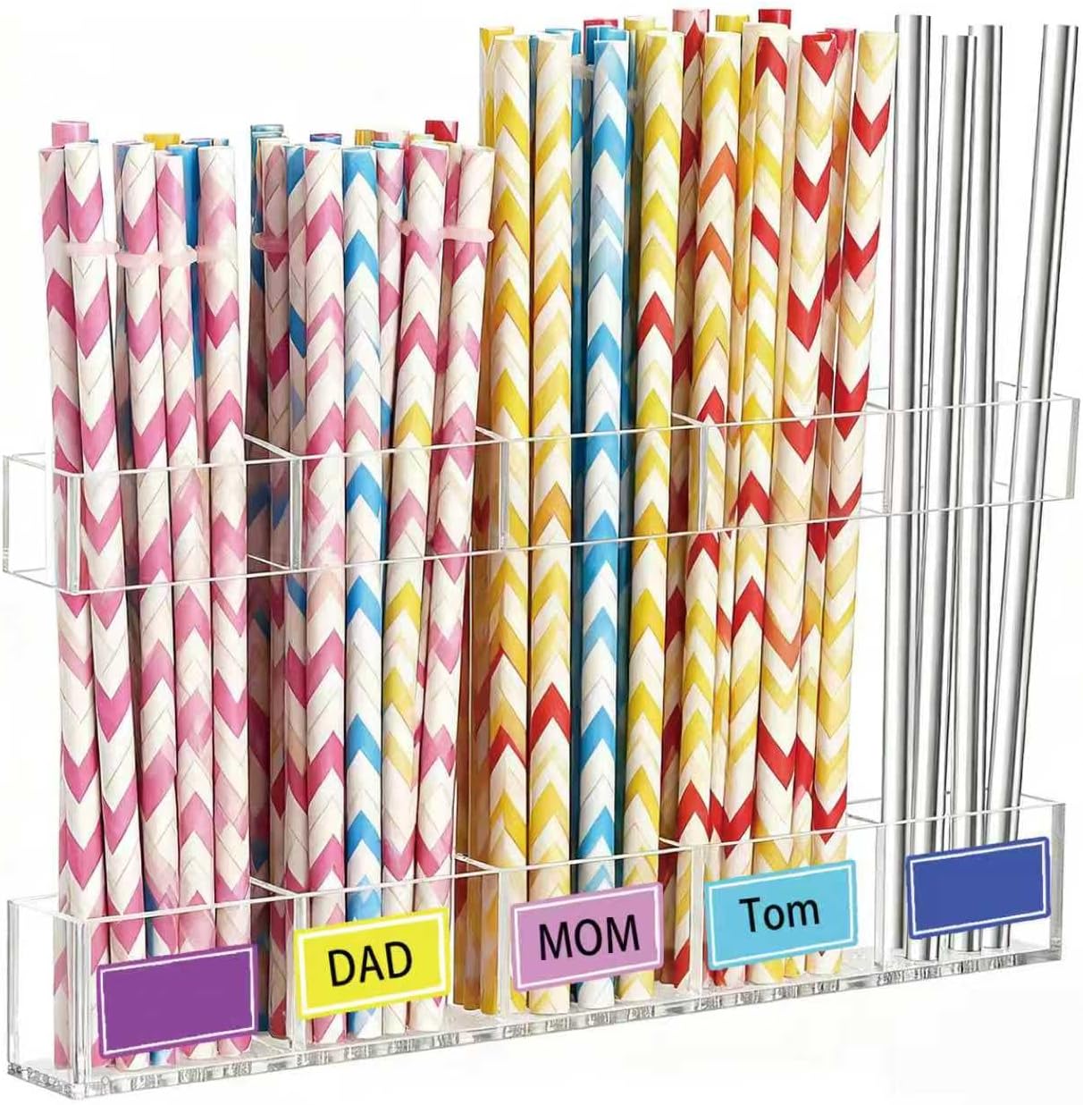 Straw Holder for Cabinet Door, Acrylic Straw Organizer Storage for Kitchen, 9.5'' Large Tumbler Straw Dispenser for Counter/Cupboard, Kitchen Accessories Container with Strong Adhesion, Split Design