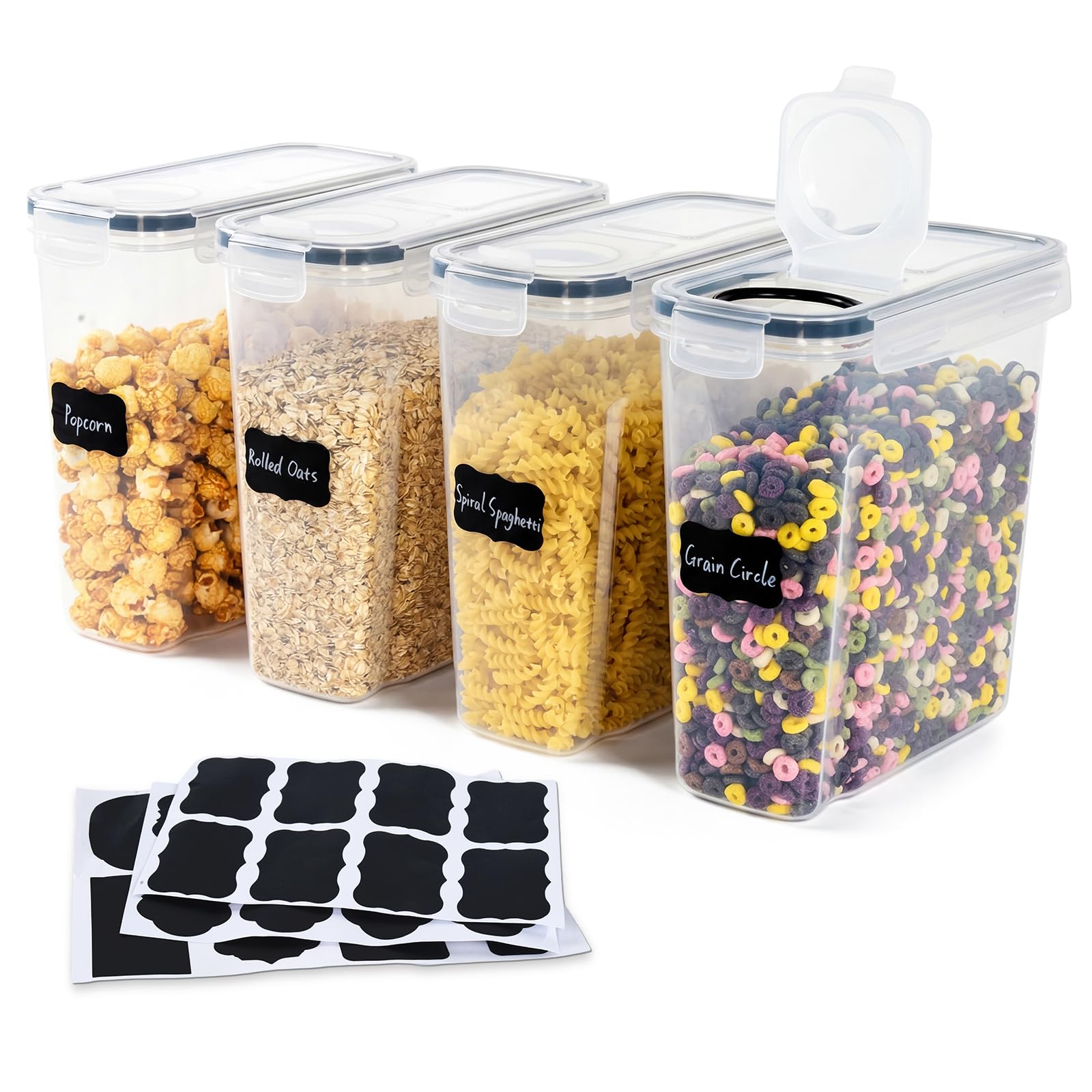 OTraki 4 Pezzi Contenitori Ermetici Per Alimenti Con Coperchio,4L Contenitori Alimentari per Cereali Senza BPA Contenitori Pasta Dispensa,Contenitori Cucina Organizer per la Conservazione Per Cereali