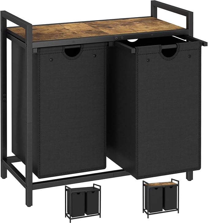 Laundry Hamper, Two-Color 2 × 48L Laundry Basket with 2 Removable Laundry Sorter Bags and Top Shelf, Clothes Hamper for Laundry Room, Bathroom