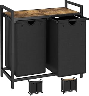 LAATOOREE Laundry Hamper, Two-Color 2 × 48L Laundry Basket with 2 Removable Laundry Sorter Bags and Top Shelf, Clothes Hamper for Laundry Room, Bathroom