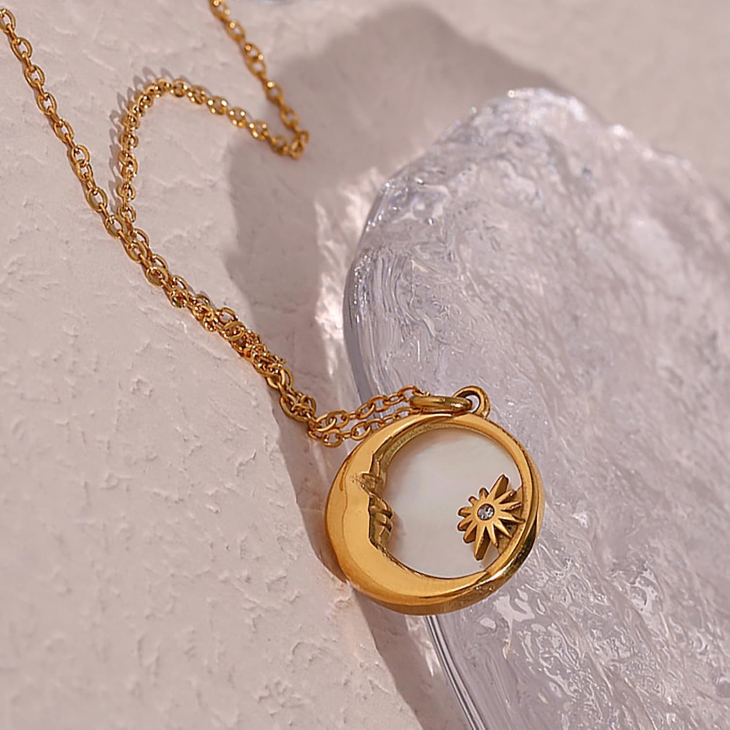 Moon and Star Necklaces for Women 18K Gold Plated Stainless Steel Celestial Jewelry Moon Necklace Star Jewelry Hypoallergenic Gold Coin Pendant Tarot Gifts for Women - Image 4