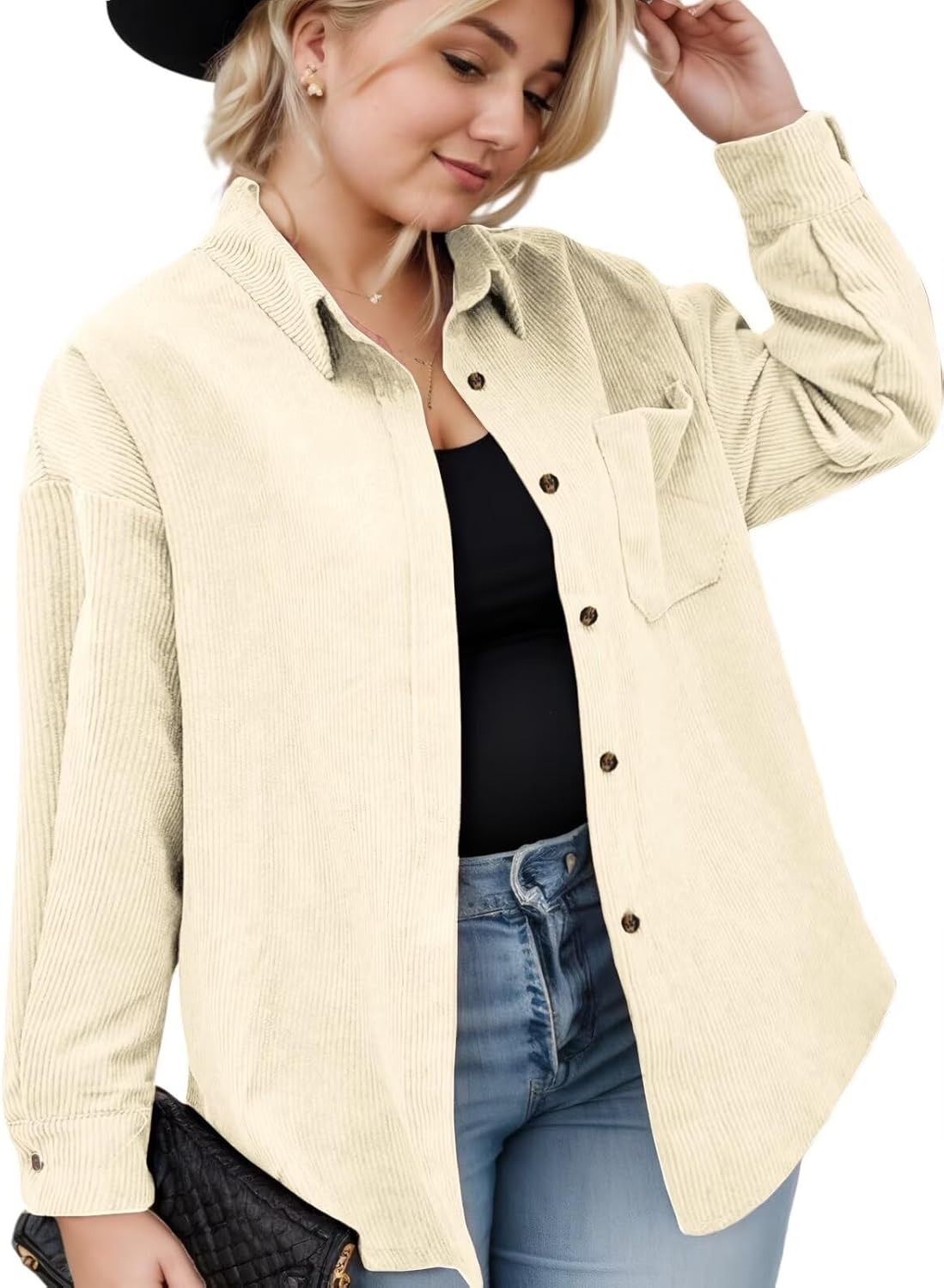 Plus Size Shackets for Women Fashion Fall Outfits Corduroy Shirts with Pockets Casual Long Sleeve Button Down Blouse Tops - Image 2