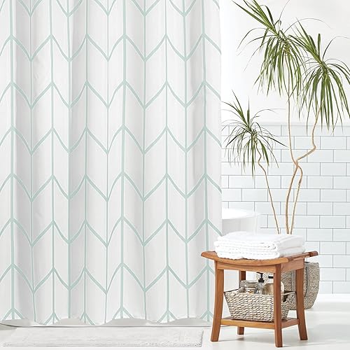 Miniatura 2 de mDesign - Cortina de ducha de tela de fácil cuidado con ojales reforzados, para duchas y bañeras, lavable a máquina, diseño de zigzag, 72x72