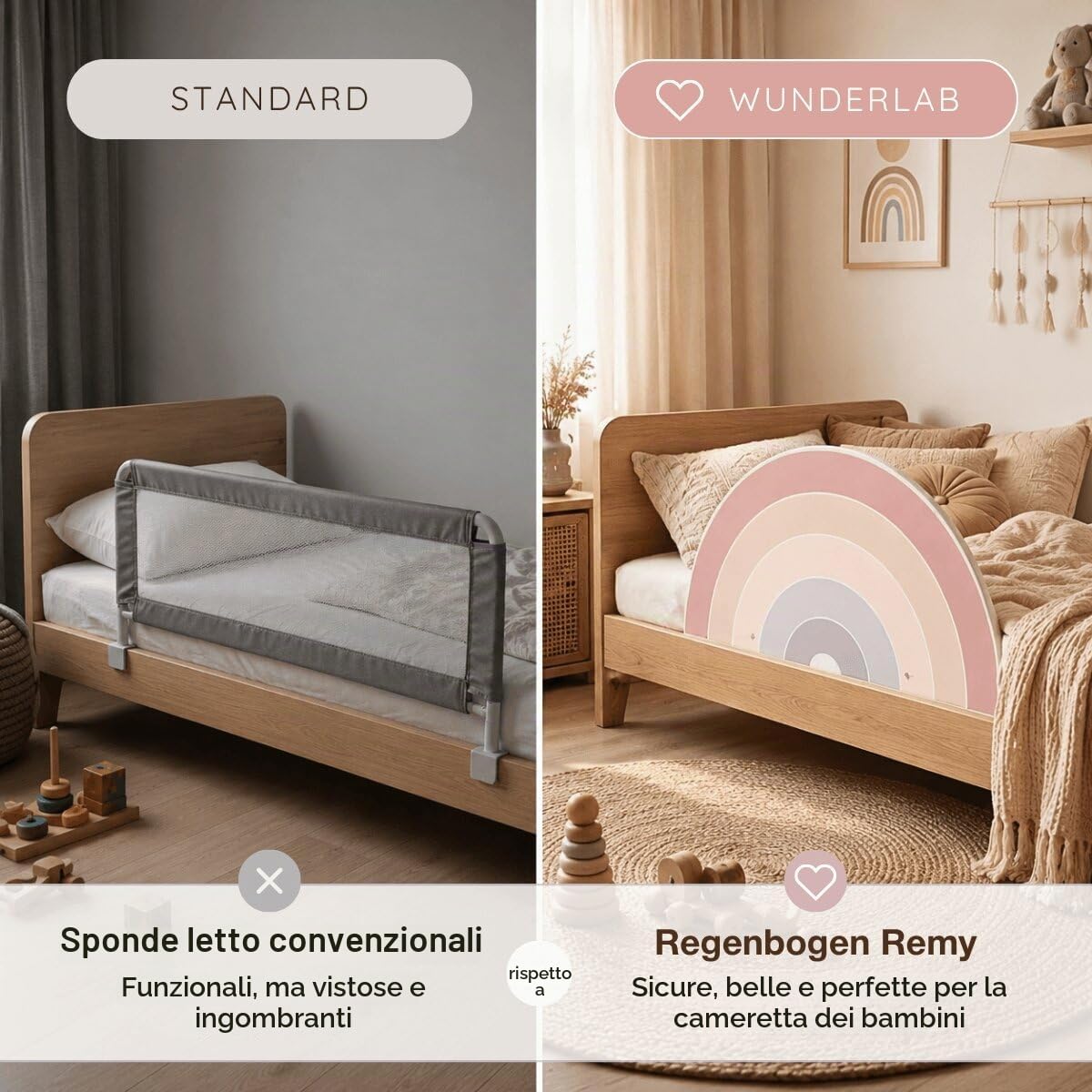 Griglia da letto arcobaleno Remy, Barriera Anticaduta Sicurezza Letto