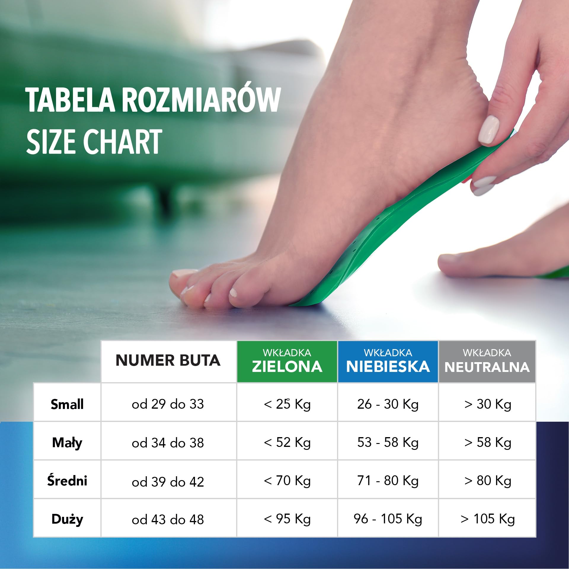 MY BENEFIT Bionaif Zielony, aktywna wkładka z żywicy polimerowej, elastyczna deformacja, pomaga poprawić postawę, wspomaga krążenie krwi, wykonane we Włoszech, pomiar 39-42, 70 kg