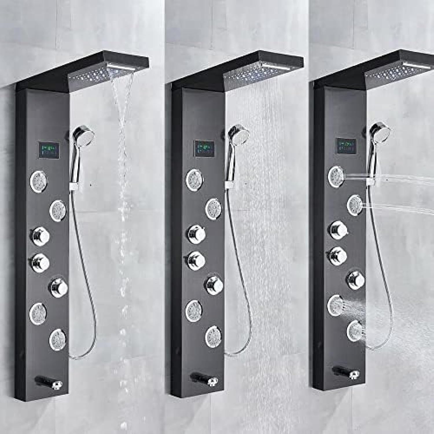 Shower Panel Tower Faucet Stainless Steel Rain Head Suit Massage Nozzle Faucet-Black