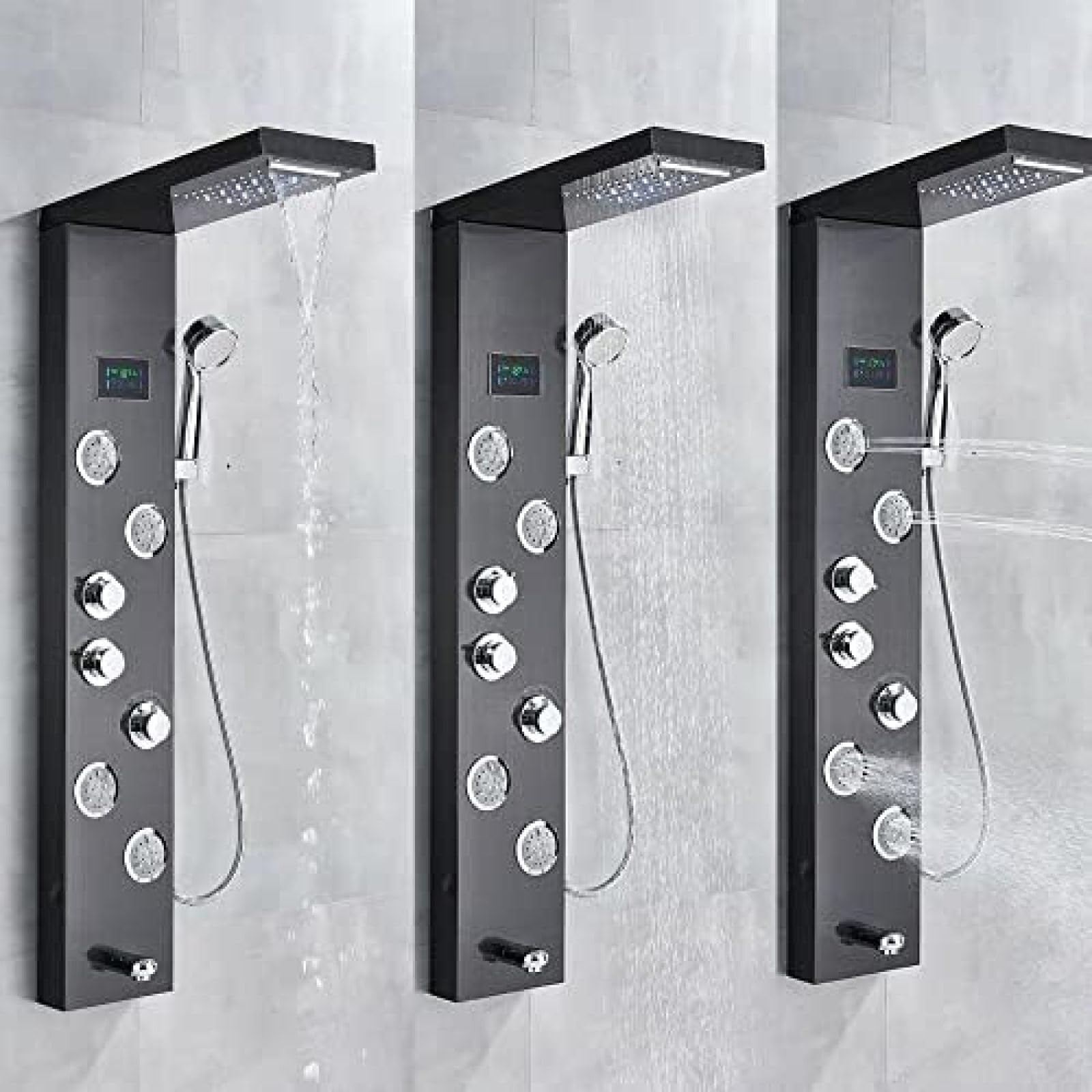 Panel prysznicowy LED kran wieżowy ze stali nierdzewnej głowica deszczowa system montaż masowy kran-czarny, czarny (czarny)