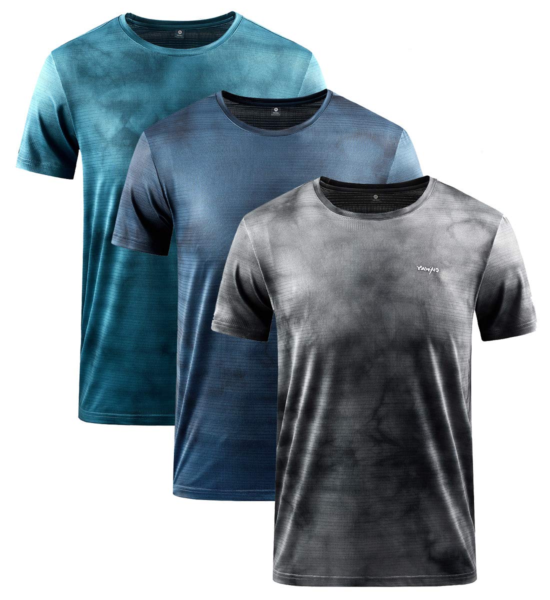 Camiseta de deporte para hombre, 1 – 3 unidades, manga corta, cuello redondo, transpirable, de secado rápido, camiseta funcional, camiseta para correr, entrenamiento, 0228 Blue1+Blue2+Grey, S