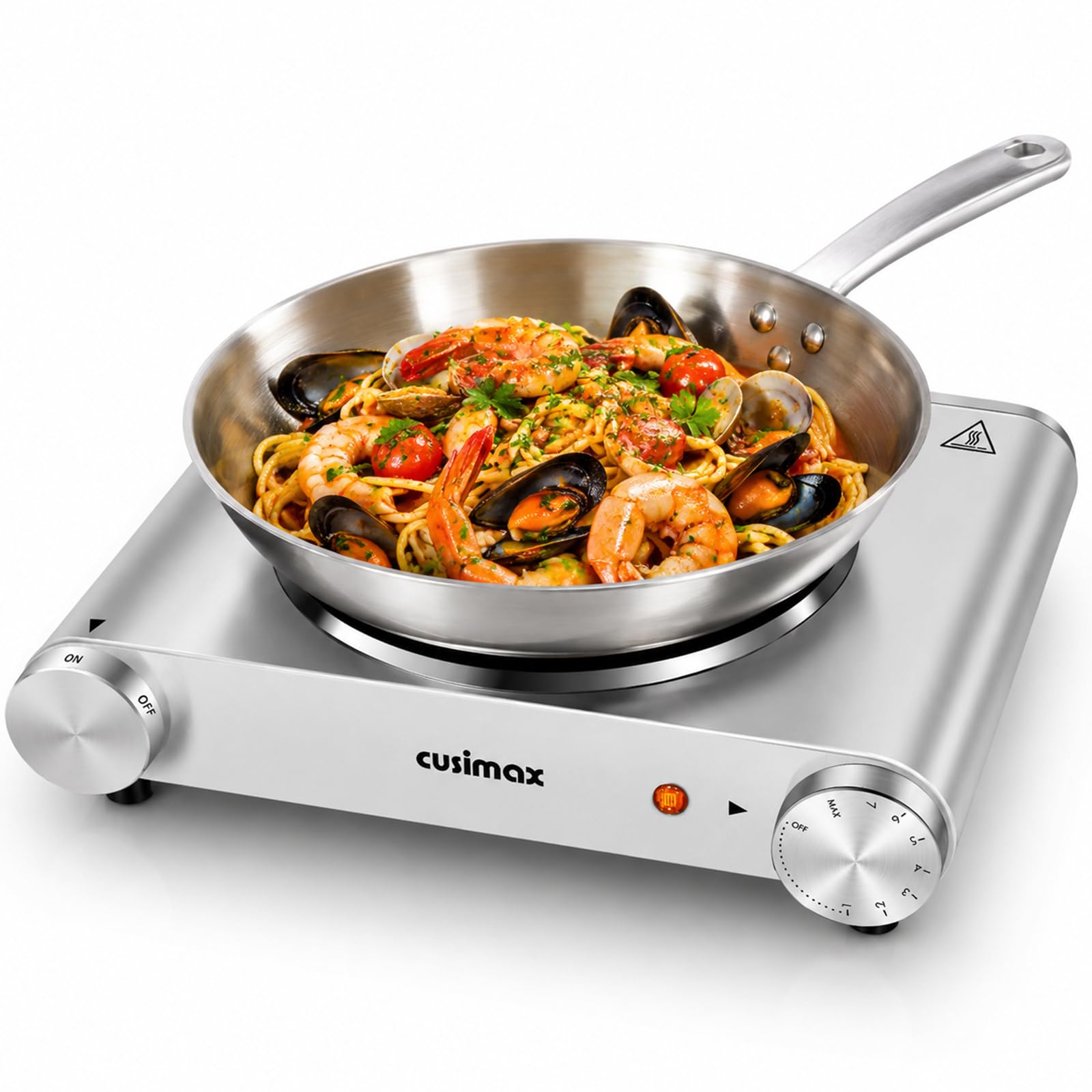 Electric Stove, CUSIMAX Portable Hot Plate for Countertop, Single Cast Iron Burner, 1500 Watts 7-Stage Temperature Control, Suitable for Any Cookware, Easy to Clean