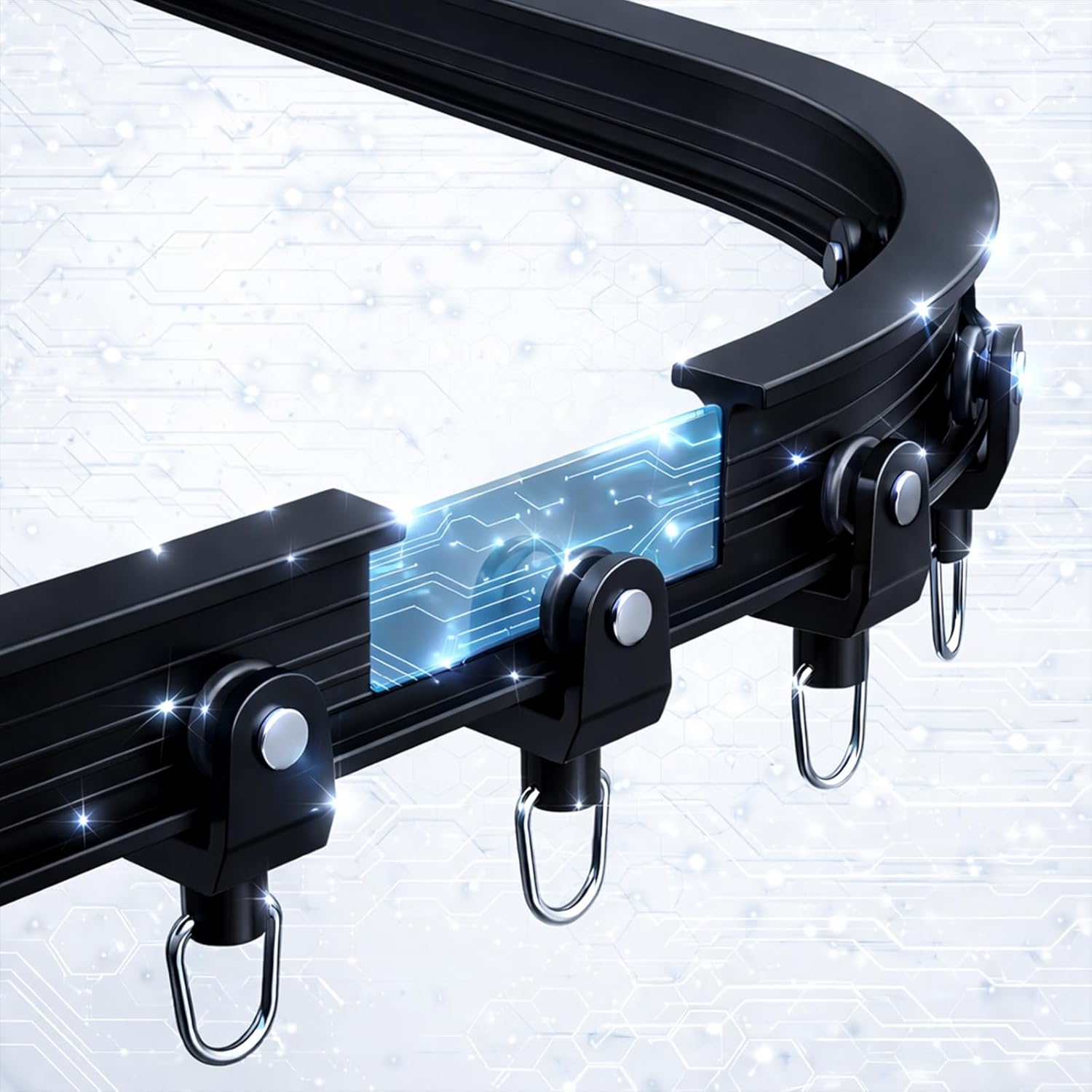 AJAZZ Flexible Bendable Ceiling Curtain Track Ceiling Mount, Curved Curtains Rod, 16.4 FT (5m), Black, Shower Curtain Rod, Wall Divider Curtains Track
