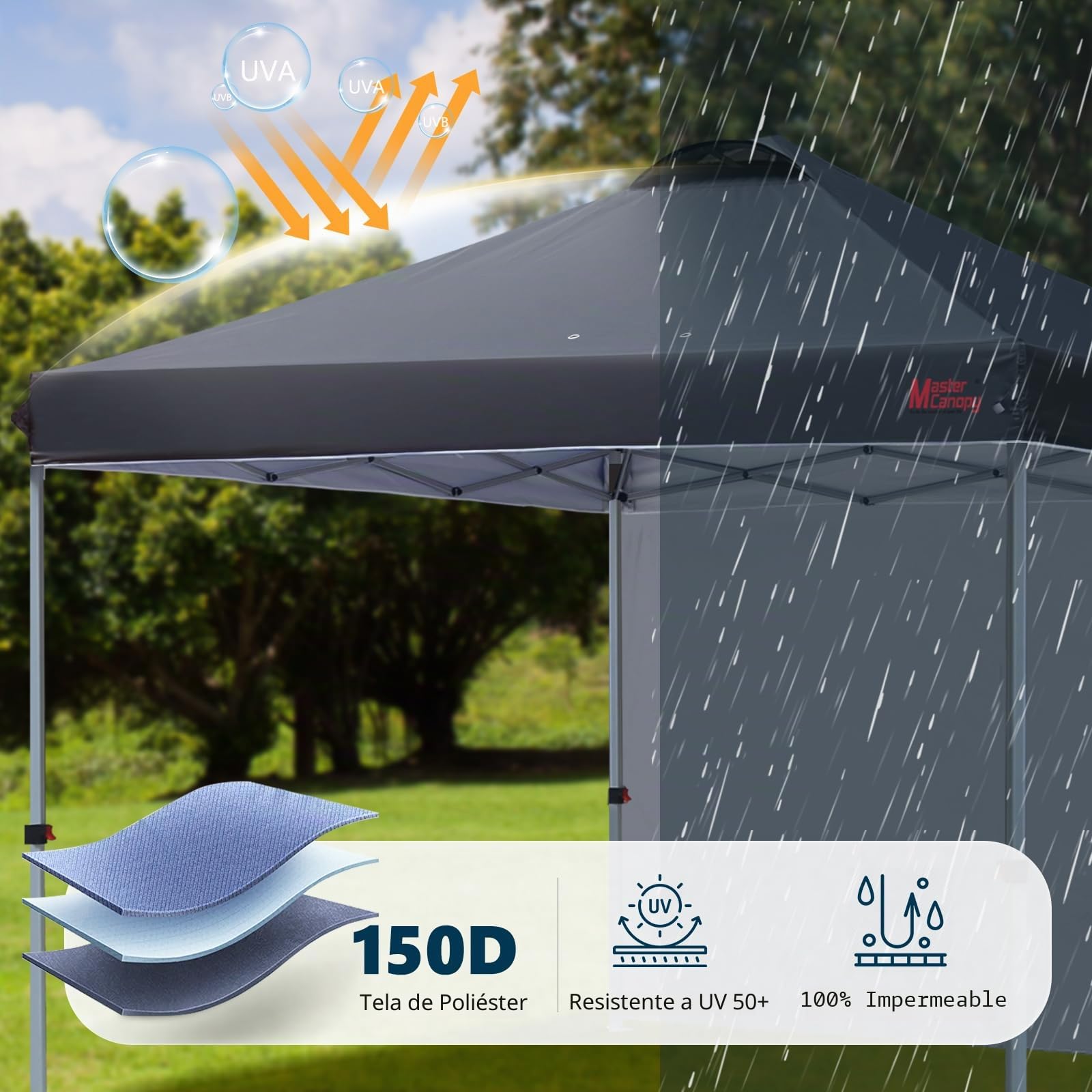 MasterCanopy Durable Ez - Tienda de campaña desplegable con 1 Pared Lateral (3 x 3 m, Negro)