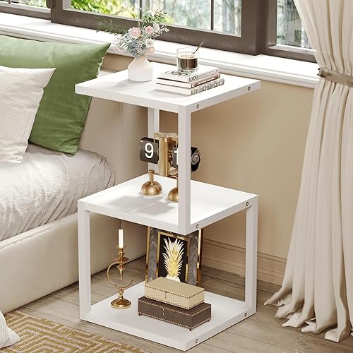 Miniatura 4 de Mesa auxiliar con almacenamiento de 3 niveles, mesa auxiliar en forma de S para espacios pequeños, mesita de noche de 29.5 pulgadas de alto para