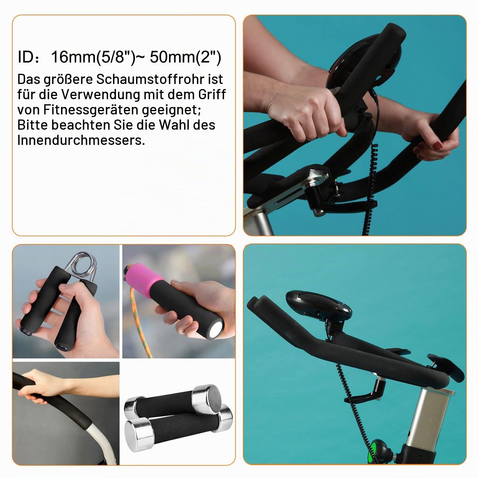 sourcing map 1m Rohrisolierung Schaumstoff, Durchmesser 50mm Isolierstärke 7.5mm Heizungsrohr Verkleidung für Fitnessgeräte, Rohre, Handhaben (Schwarz)