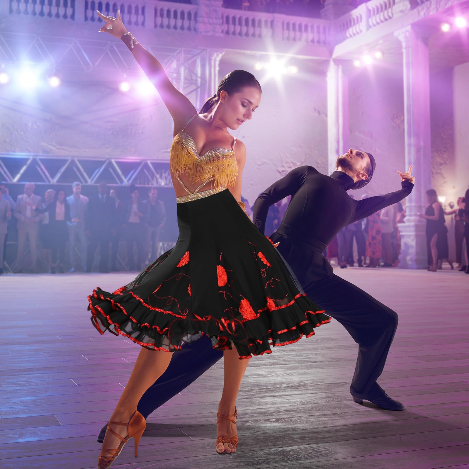 Sharplace Jupe Flamenco Ballroom Danse Robe Jupe Courte Vêtement Déguisment Femme