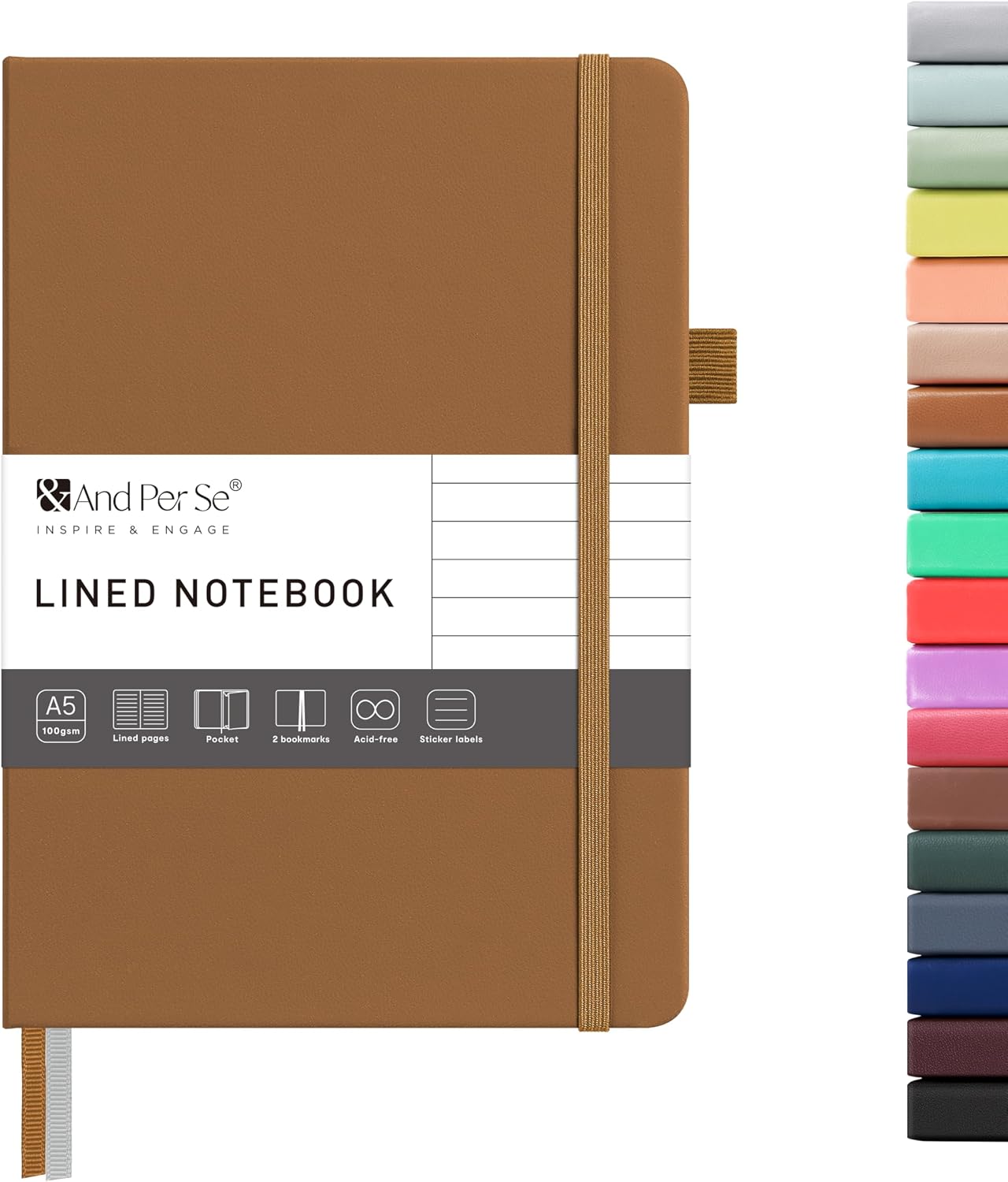 &And Per Se Lined Journal Notebook – A5 5.7”x8” College Ruled, 160 Pages, 100gsm Thick Paper, Journaling Notebooks for Writing (Light Brown)