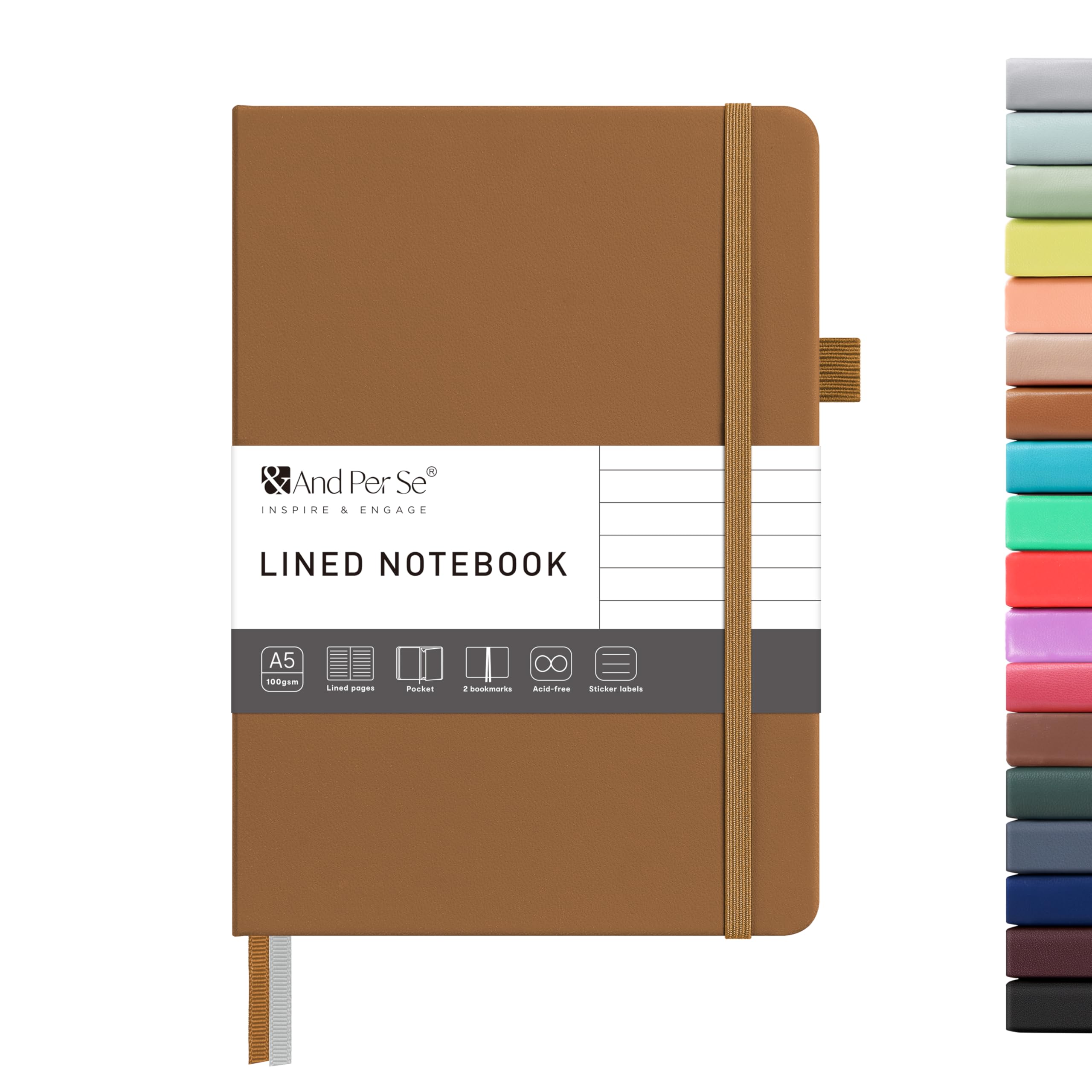 &And Per Se Lined Journal Notebook – A5 5.7”x8” College Ruled, 160 Pages, 100gsm Thick Paper, Journaling Notebooks for Writing (Light Brown)
