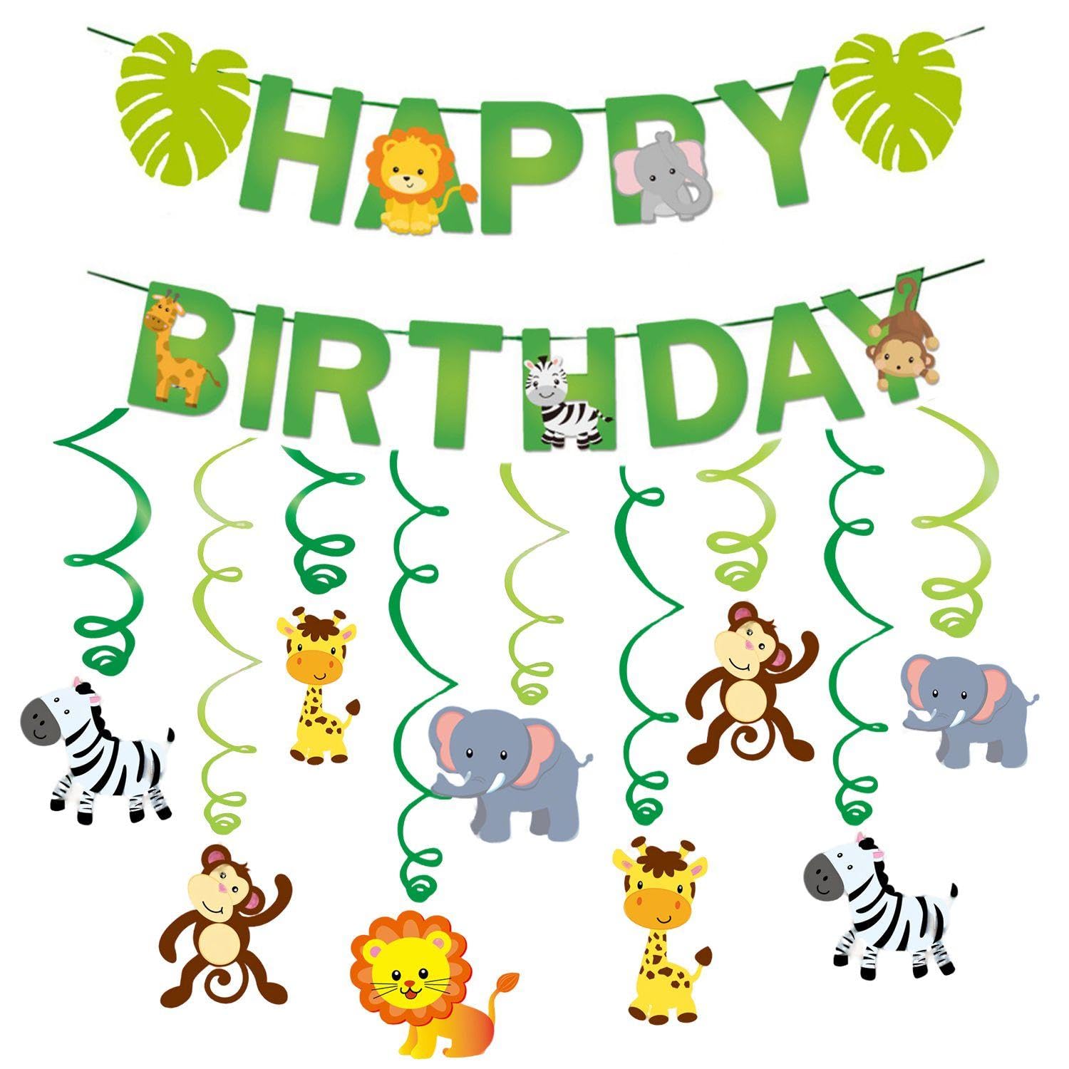 EOWVISN 30 Pieces Of Animal Spiral Ornaments And 1 Piece Of Pulling Flag, Cartoon Party Pendants, Birthday Banners, Scene Layout Supplies.