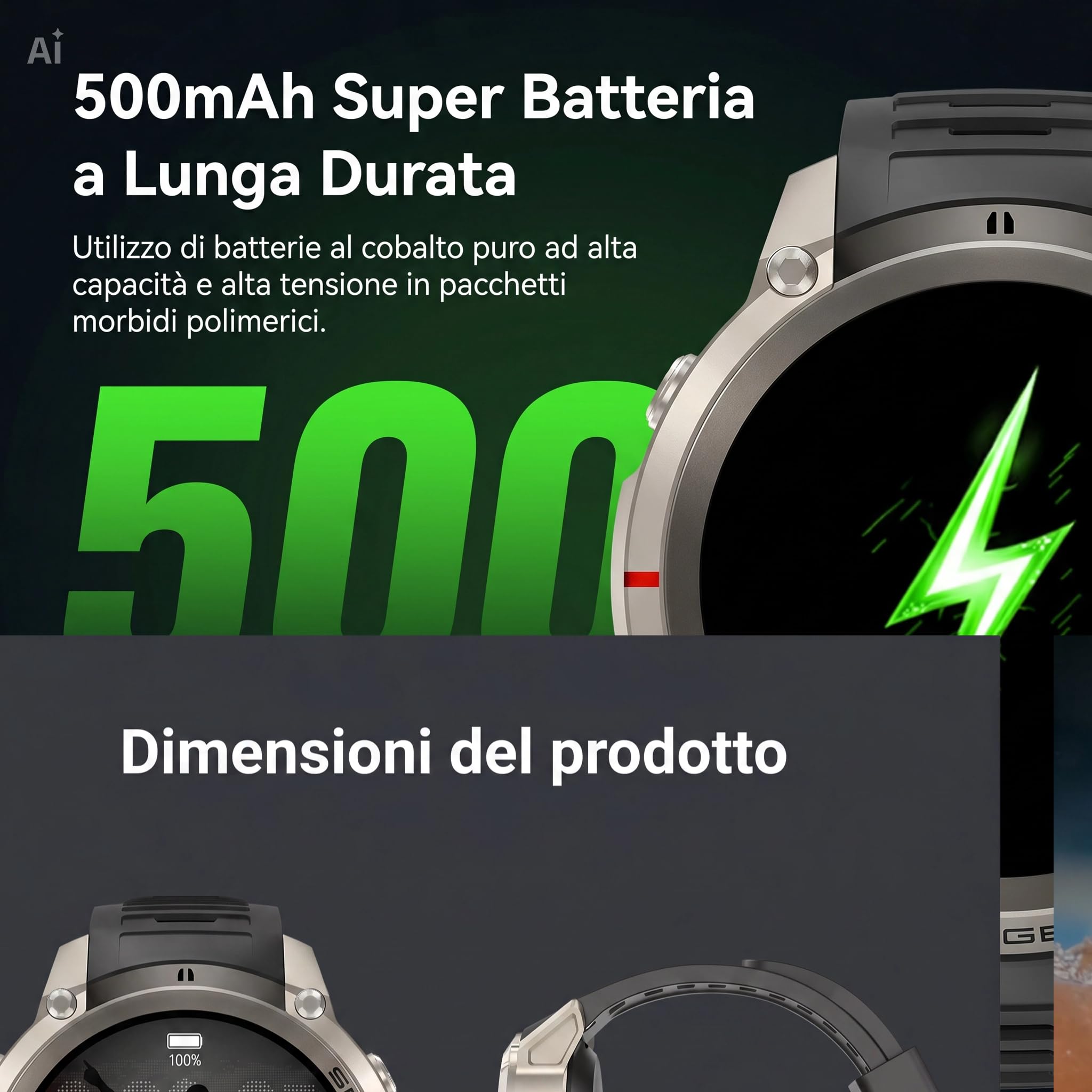 Smartwatch GPS con Mappe Offline, Bussola, Altimetro, Meteo – Orologio con Display AMOLED 1.43", Impermeabile 50M, Monitoraggio Cuore/Ossigeno/Pressione, Cinturino in Gel di Silice