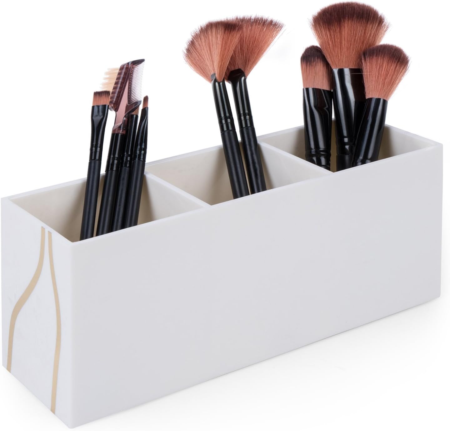 Vencer Makeup Brush Holder Organizer | 3 Slot Cosmetics Brushes Storage Solution,Beige,VMO-031