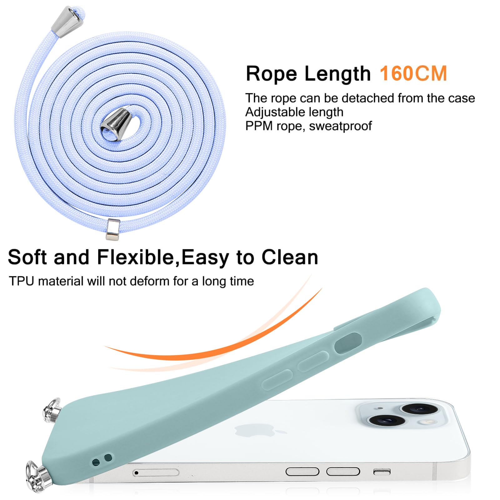 Foonary Case With Rope For Apple IPhone 13 6.1 Inches, Hanging Strap With Aesthetic Motif Adjustable Necklace Chain Lanyard Case, Silicone Anti-Shock - View #8