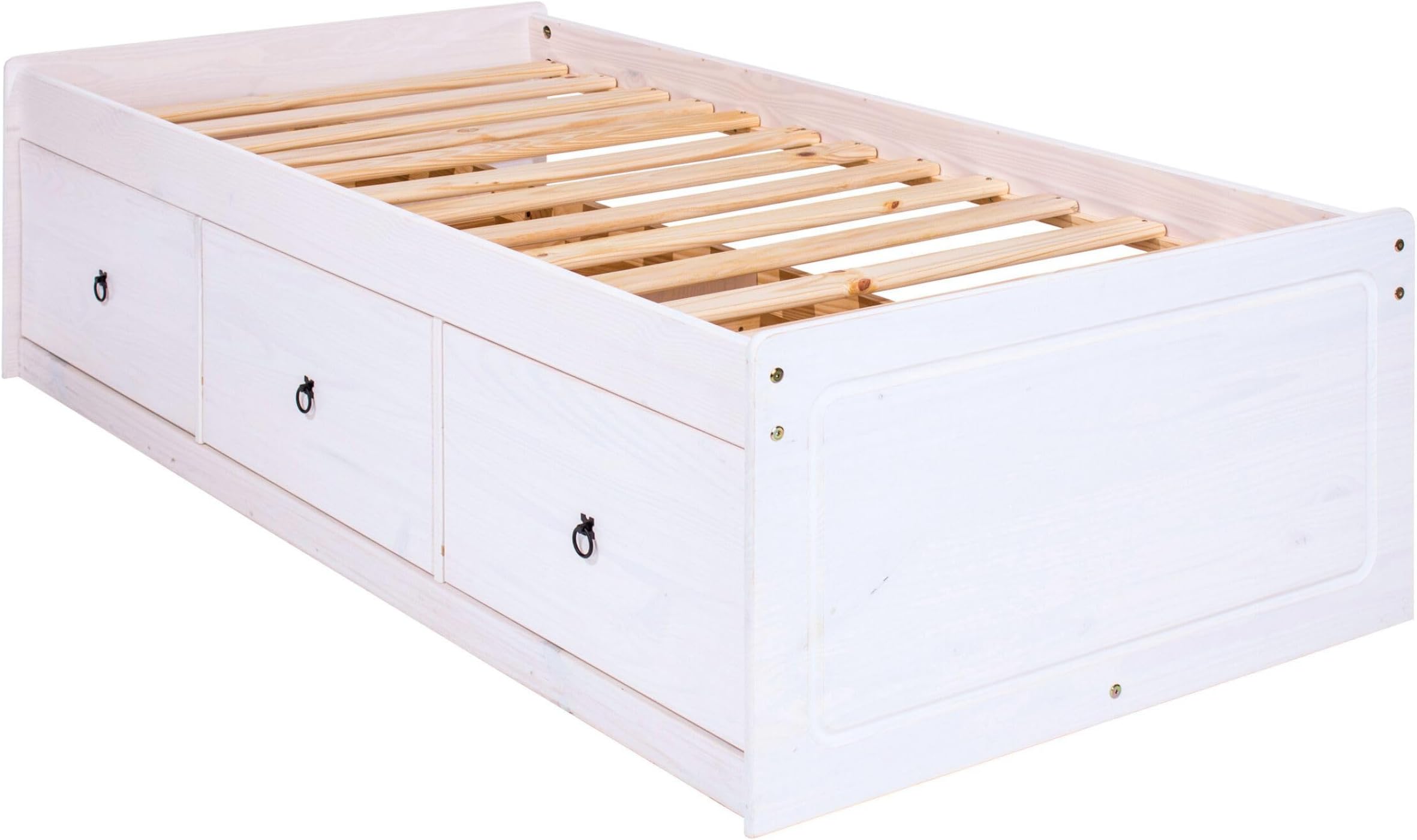 Core Products Corona White Wooden Single Cabin Bed, 3'0" Waxed Pine with Drawer Storage