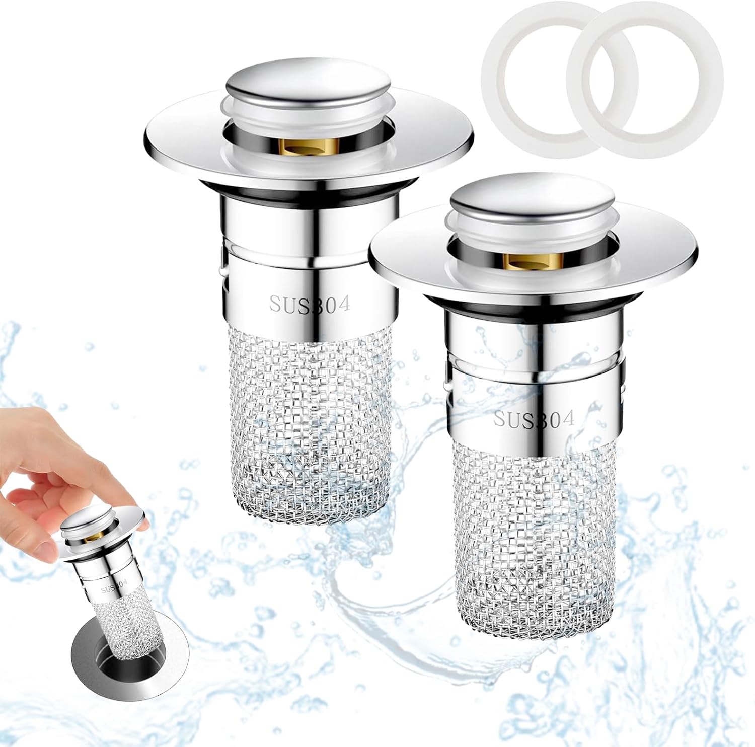 2 PCS Drain Plug Filter, Pop Up Sink Drain Strainer, Bathroom Sink ...