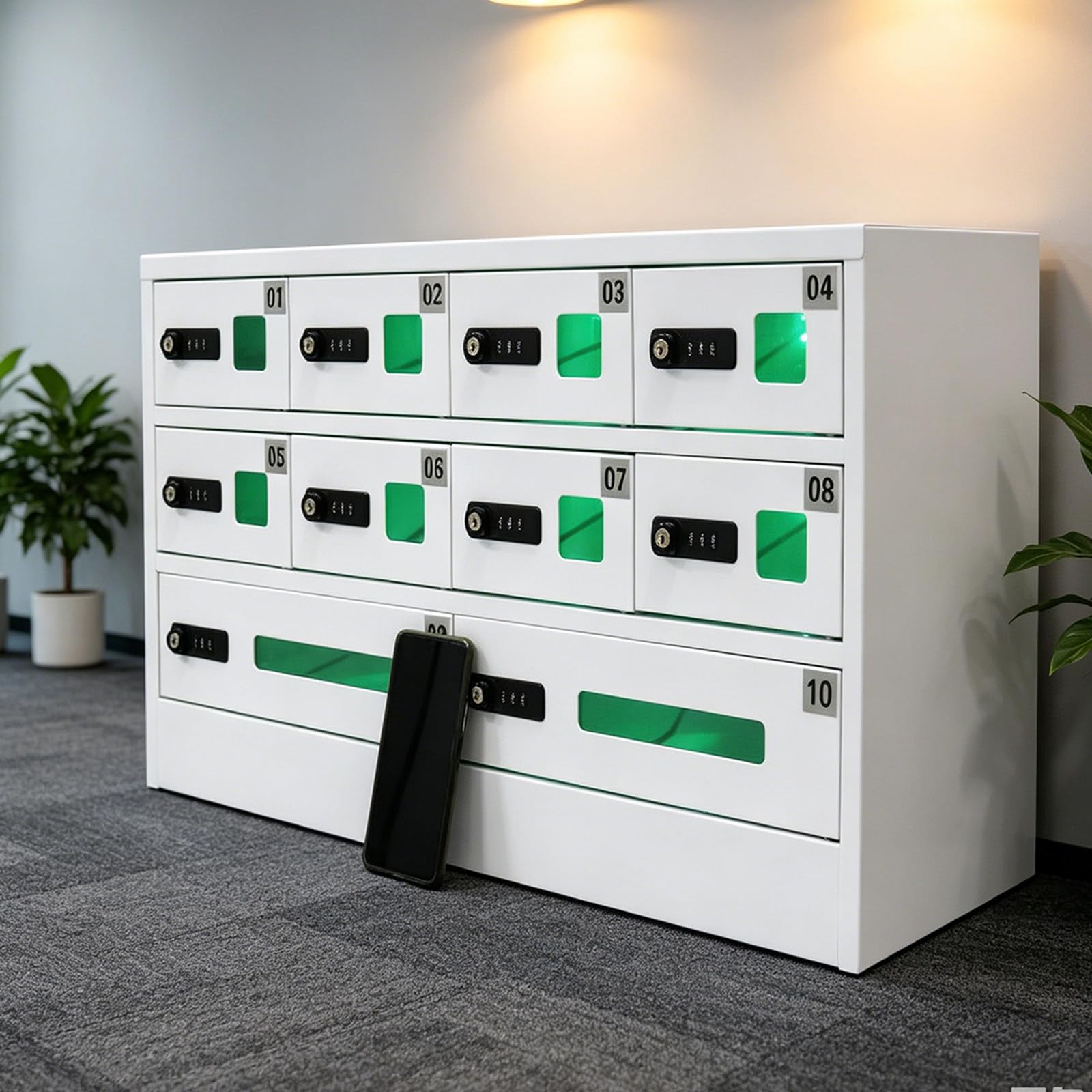 CGLYYDS Cell Phone Locker 10 Slot Cellphone Charging Station Metal Cellphone Charging Cabinet Rechargeable Mobile Phone Cabinet w/Combination Lock for Schools Hotels and Offices