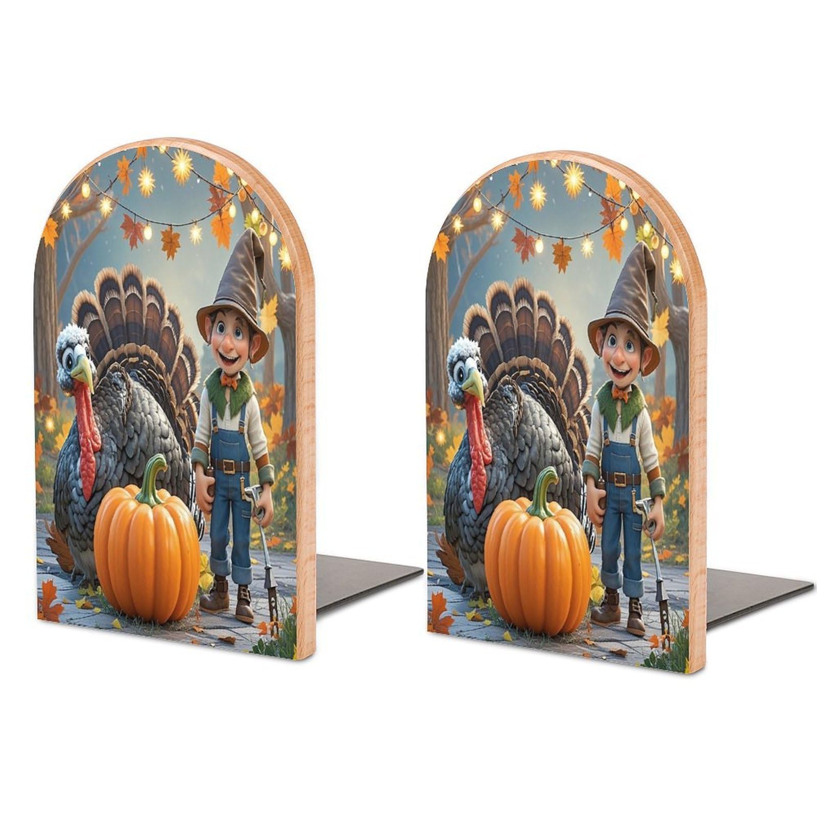 Turkeys and Dwarfs Bookend for Shelves Unique Book End Sturdy Books Holder Heavy Duty Wooden Bookends Support Non-Slip Book Organizers Decorative Modern Bookend Holder for Home