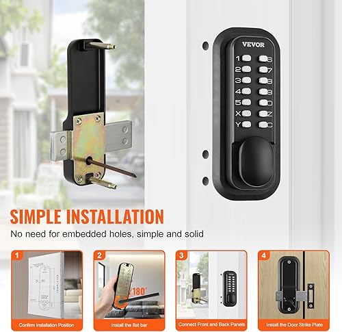 Miniatura 5 de VEVOR Cerradura mecánica para puerta de entrada sin llave, teclado de 14 dígitos, juego de cerraduras de puerta de puerta al aire libre con pestillo