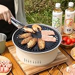 Gril portable en acier inoxydable SANQIAHOME, 10,5 po antiadhésif, rond, barbecue ou fondue, chauffe-eau, poêle à charbon pour fête à domicile ou camping