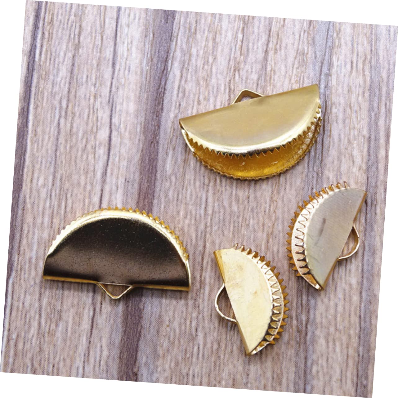 Hohopeti DIY Jewelry Charms 60 Pack Semicircle Fastener Clasps Easy Crimps for Jewelry Textured End Clamps Mazi Buckles