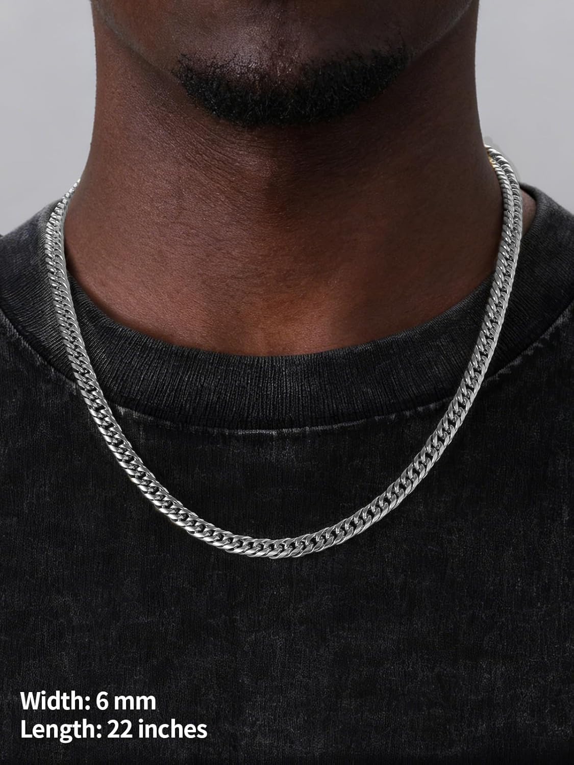 U7 Men Cuban Link Chain Necklace, Stainless Steel Franco Curb Choker, Silver/Black/14K Gold Plated Necklaces for Male Women, 6/9/12mm Width, 18-30 Inches Length Hip Hop Jewelry - Image 6
