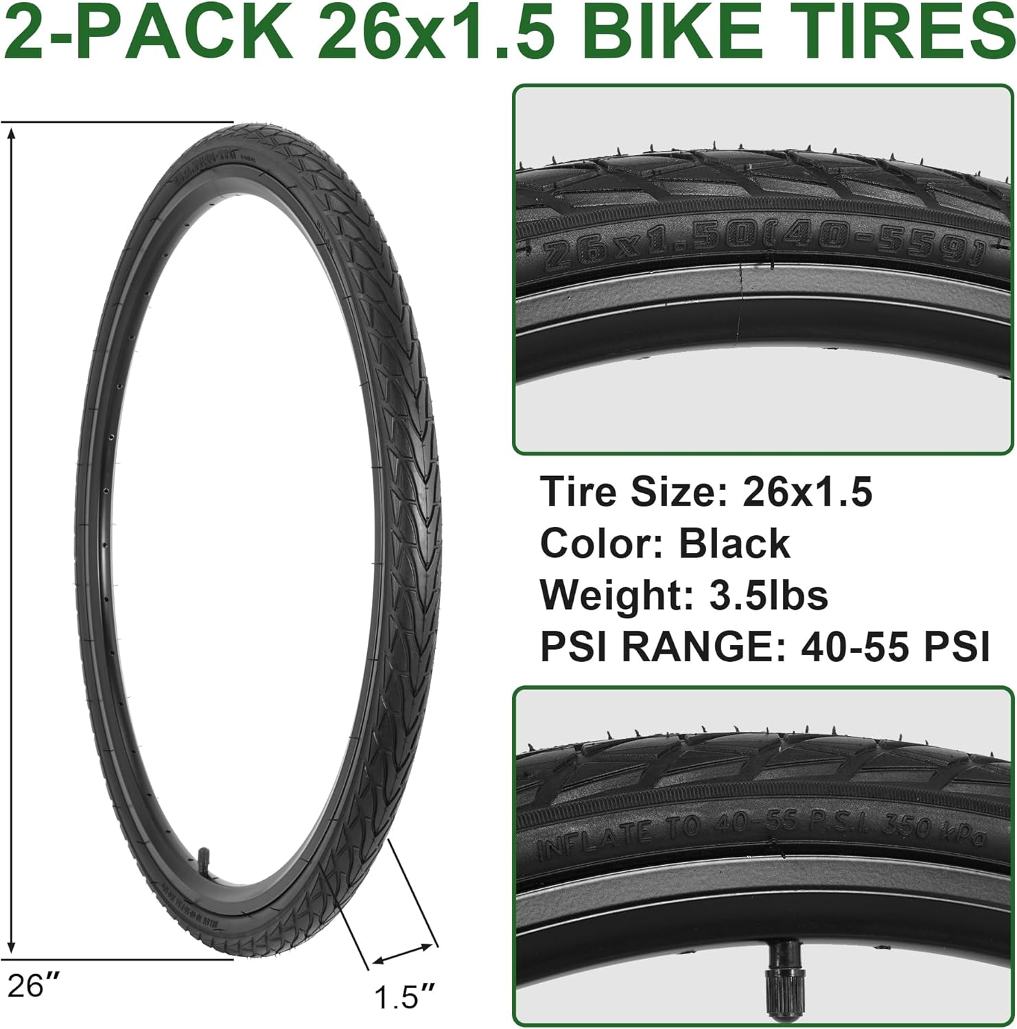 2-Pack 20x1.75 Bike Tire Tube, 20 Inch Mountain Bike Tires & Tubes, Folding Replacement Bicycle Tires with 2 Tire Levers for Hybrid, City Commuter, Urban