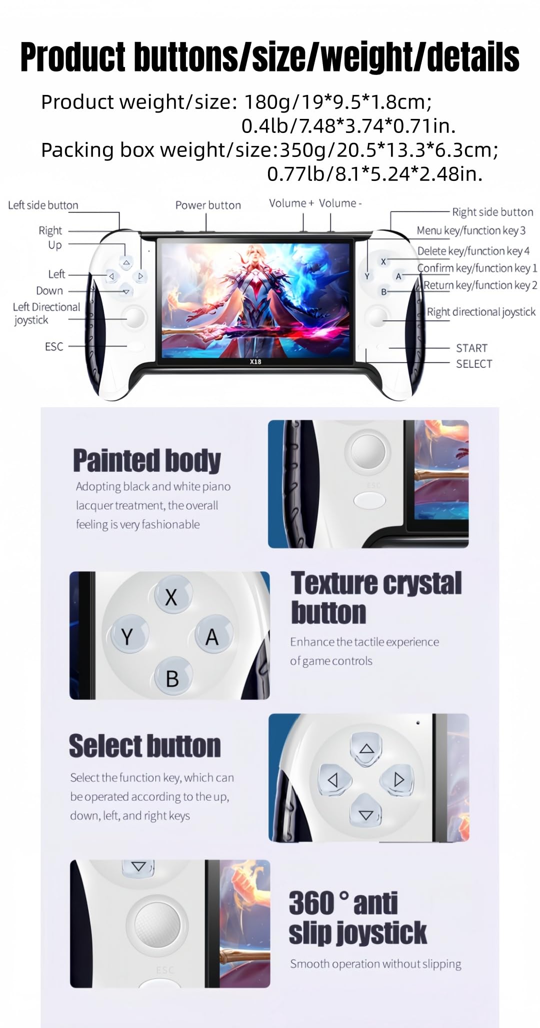 4,3 pollici Console di Videogiochi Portatile Design per Impugnature Creative Emulatori Multipli Output TV MP4/MP3/E-book Puzzle Casuale Retrò Videogiochi Regali di Compleanno/Vacanze