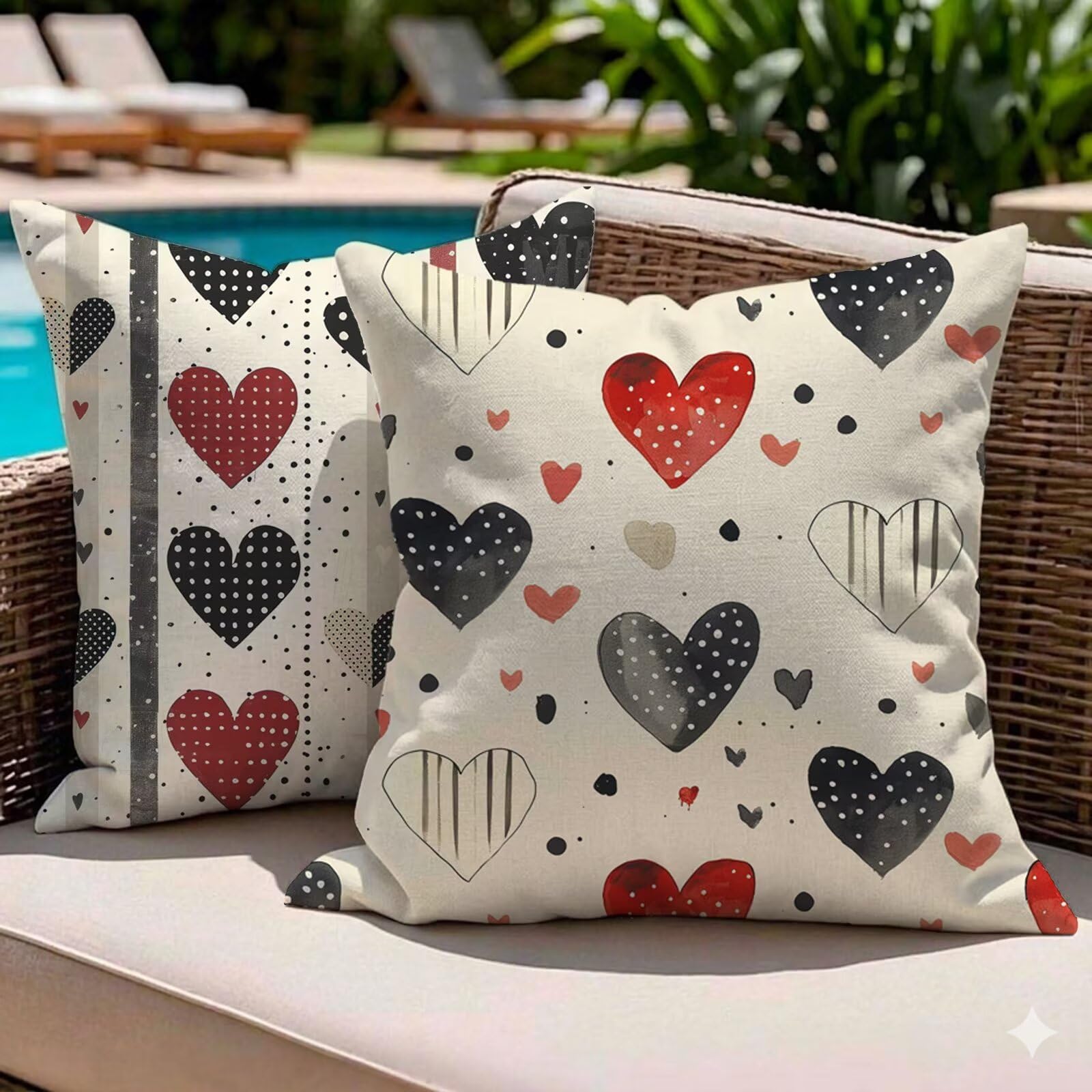 Coussin extérieur imperméable 55x55 avec motif double face en lin