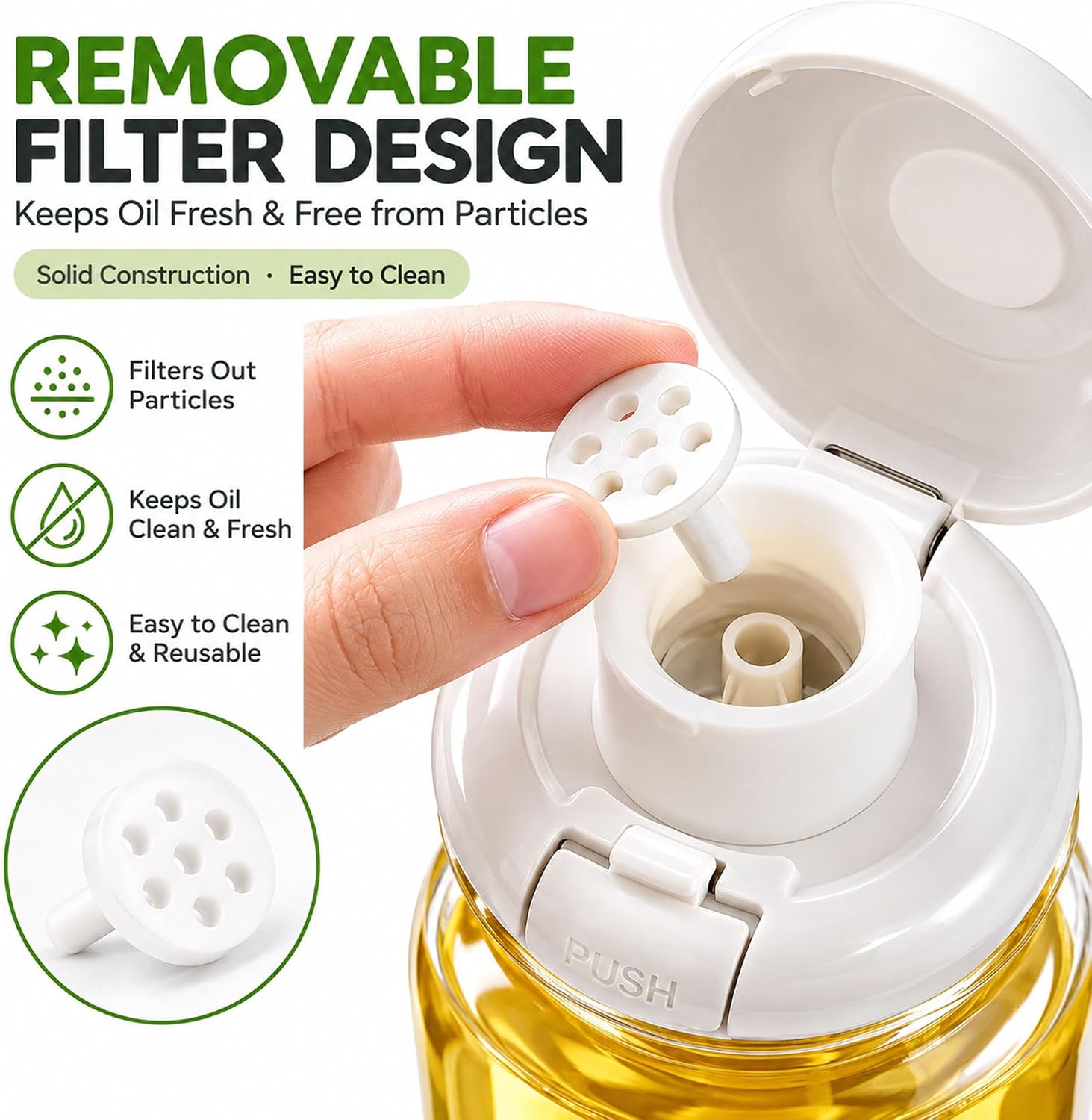 2 Pack Glass Olive Oil Dispenser, Removable Filter, 16.9 Oz
