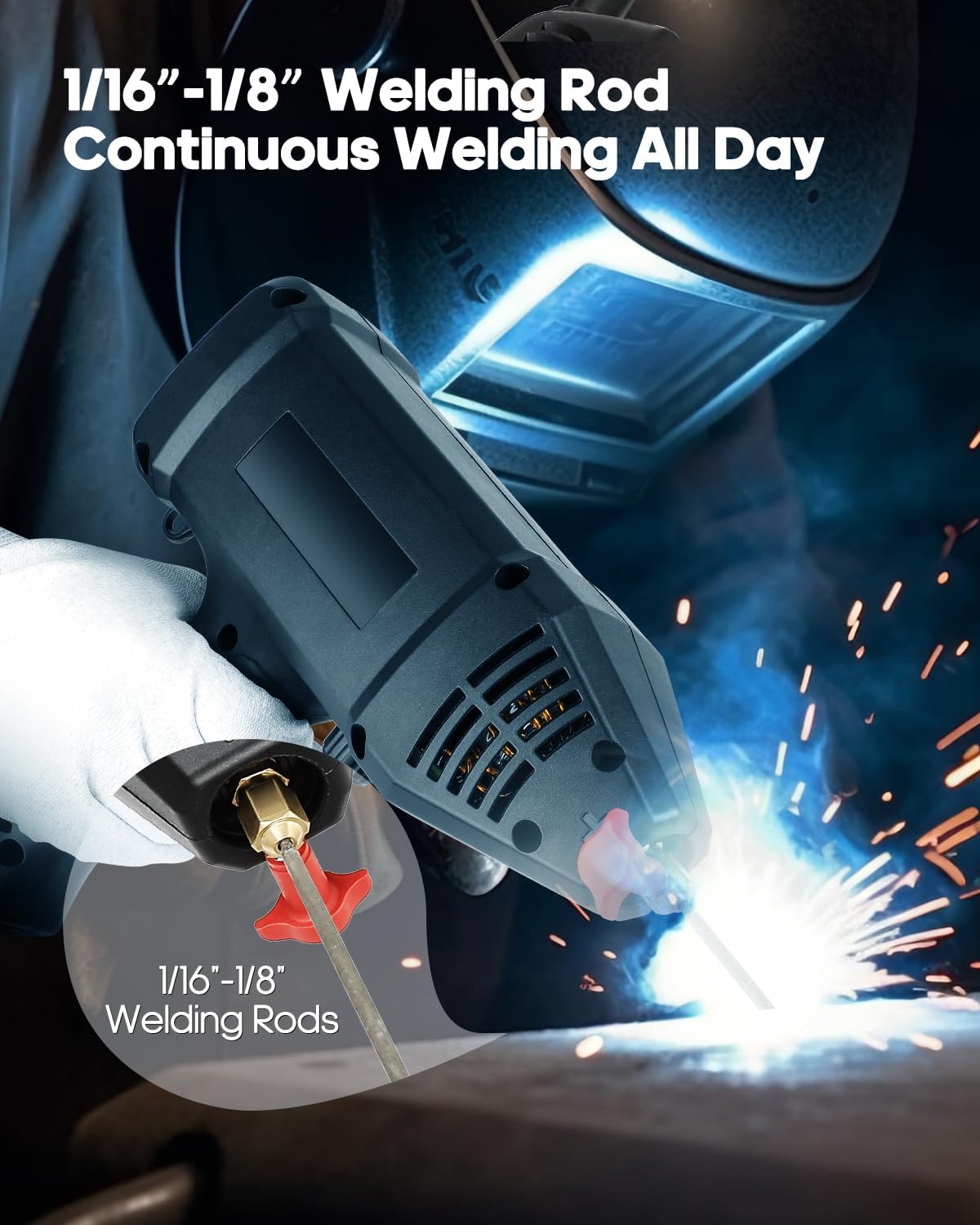 Handheld Welder Machine, 110V Portable Welding Machine with Digital Display IGBT Inverter 6 Variable Current Adjustmen 20-200Amp Welding Output Hand Held ARC Welder Gun for 1/16"-1/8" Welding Rod