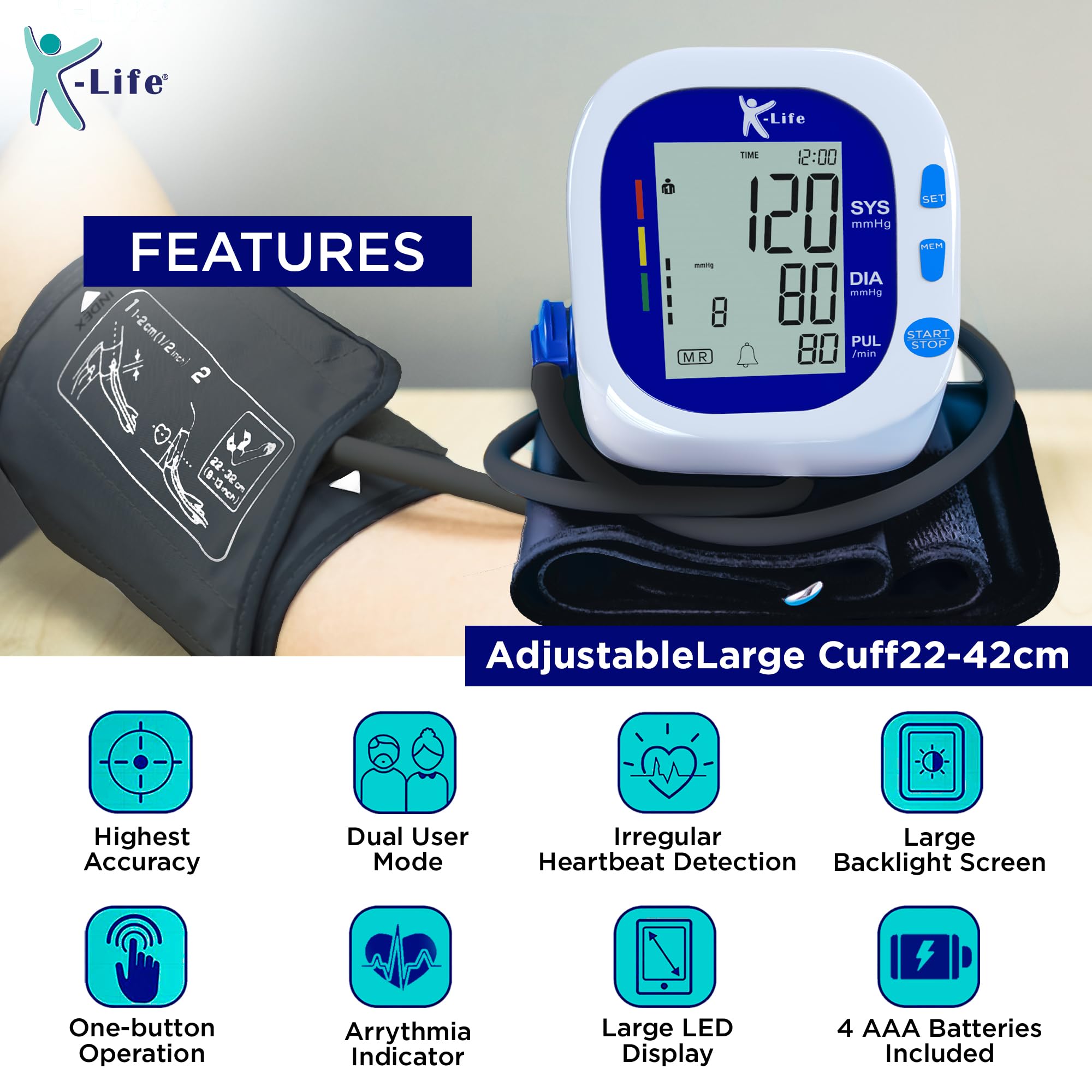 K-Life Model BPM-104 Fully Automatic Digital Electronic Blood Pressure Checking Monitor, BP Moniter - White… 1