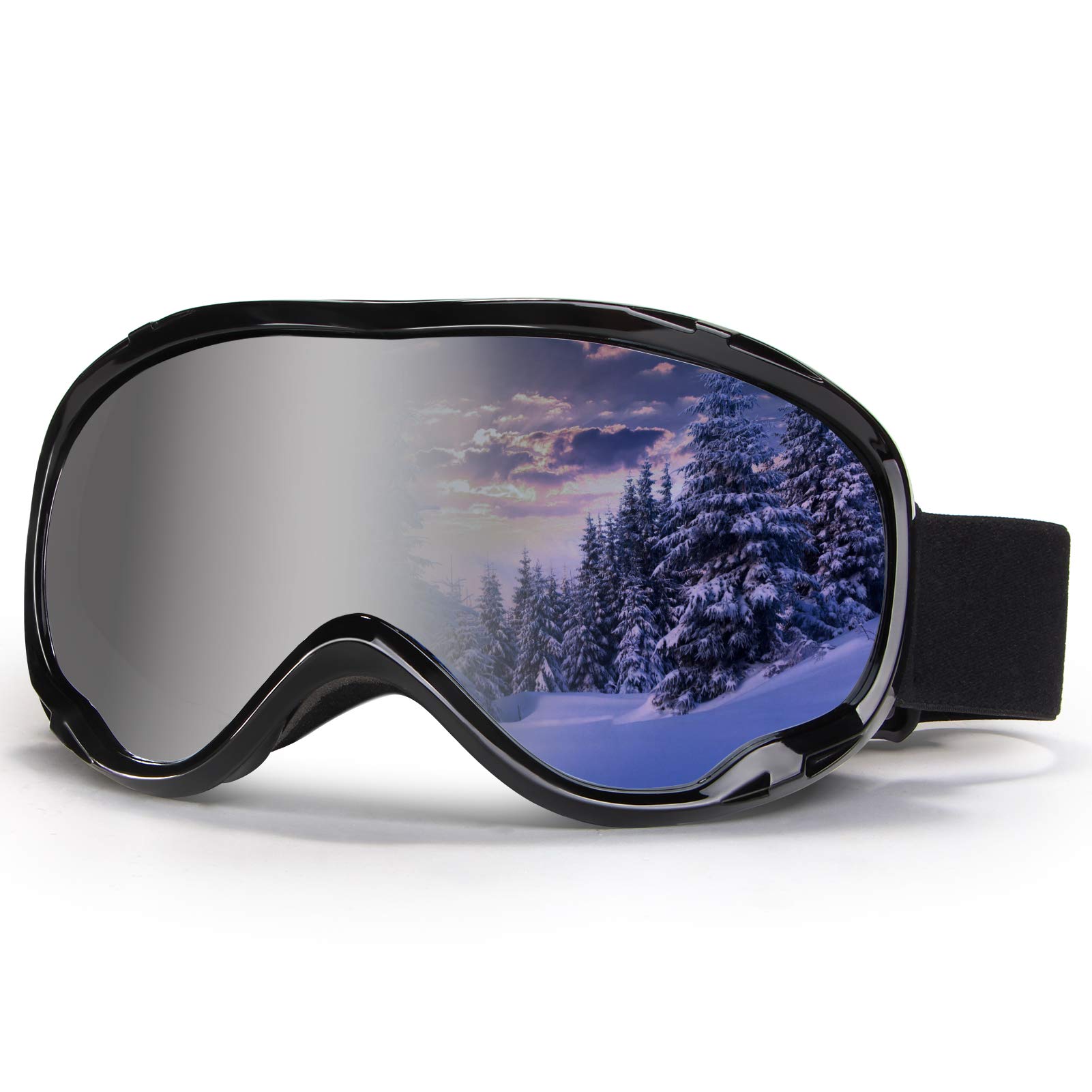 Photo 1 of 4-FQ Ski Goggles Men Snow Goggles Women Snowboard Goggles OTG Snow Sport Goggles Snowbile goggles for Youth Aduls Vlt 12% Black Frame+silver Lens
