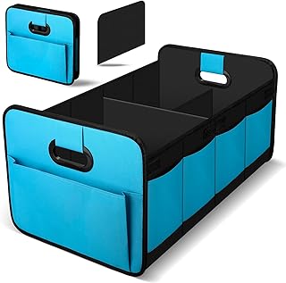 Kofferraum Organizer Auto, Faltbare Kofferraumtasche mit Fächern & Tragegriff,Geräumige Aufbewahrungsbox,Kofferraumtasche für Einkaufen, Camping & Auto Zubehör (Blau)