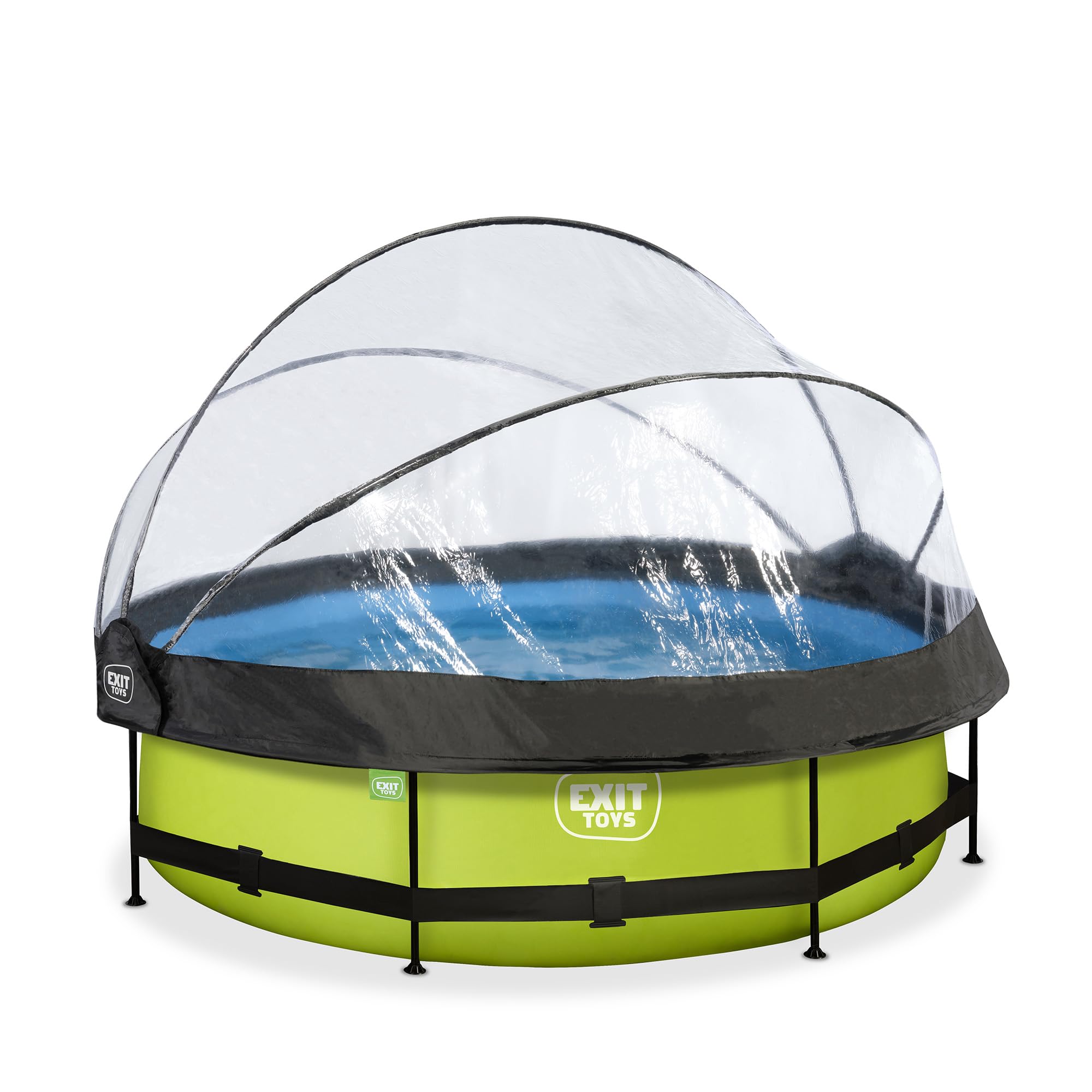 EXIT TOYS Piscine Hors Sol Ronde ø 300 cm avec Dôme-​Bâche et Pompe Filtrante – pour Enfants Dès 6 Ans – Cadre en Acier – TÜV, CE, en 16582 – Lime Pool – Vert