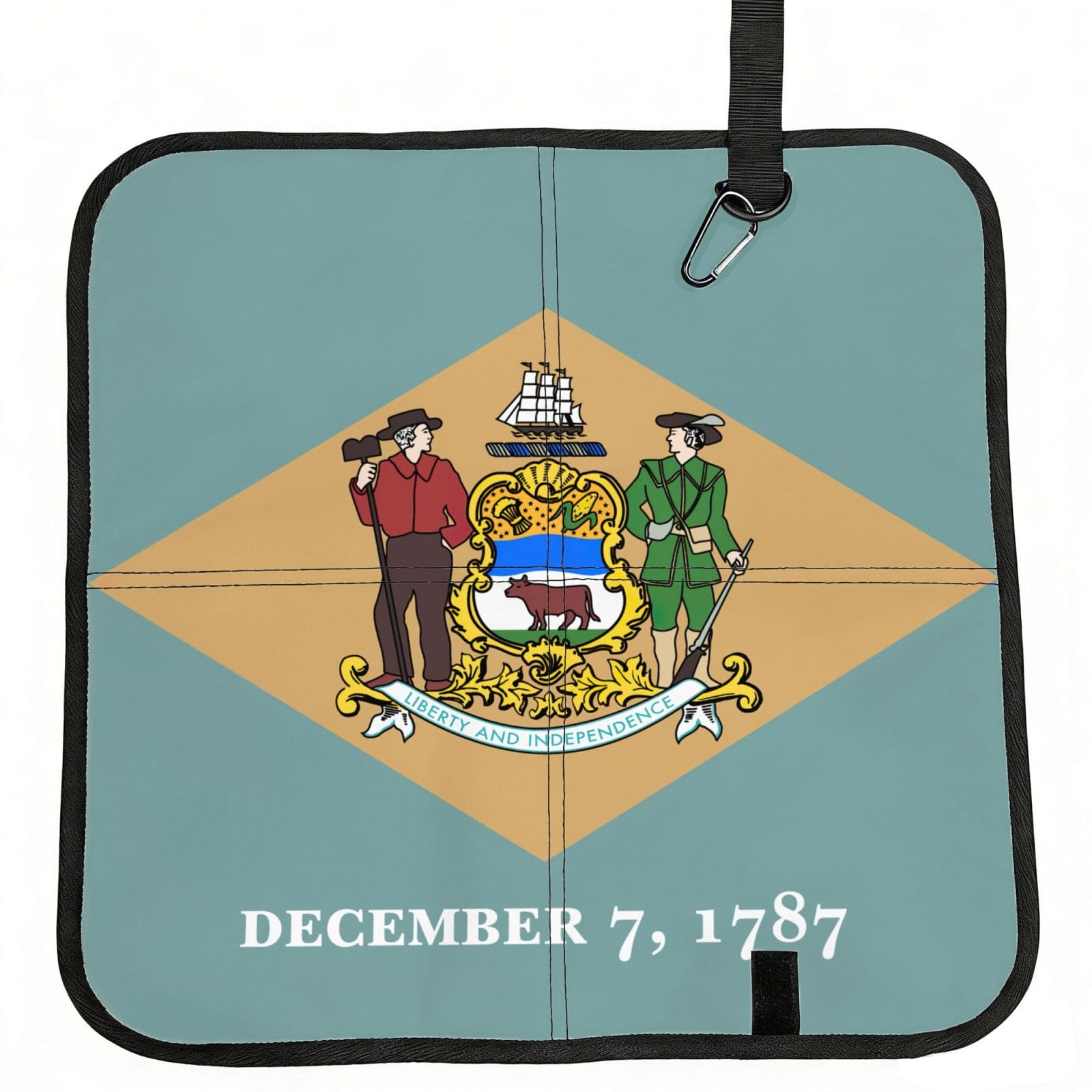 DIEzig Flag of Delaware Printed Compact Foldable Sitting Pad Oxford Base, Portable Cushion for Fishing Sports Events