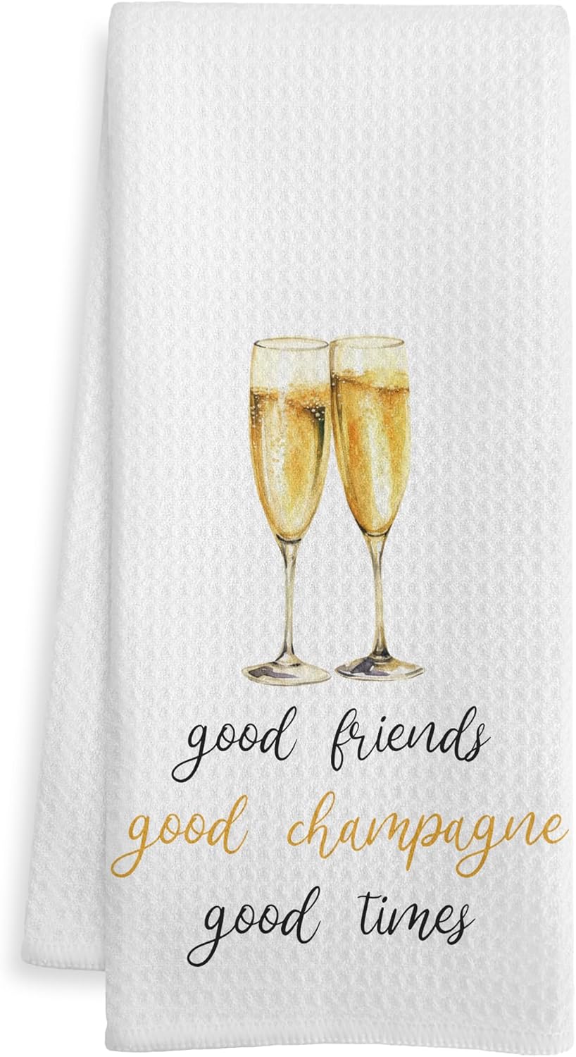 Champagne Friends Gifts Kitchen Bar Towels, Gifts for Champagne Lovers Dish Tea Towel, Alcohol Lover Gift Decorative Hand Towels for Kitchen Home Bar Cart Decor, 16x24 Inch