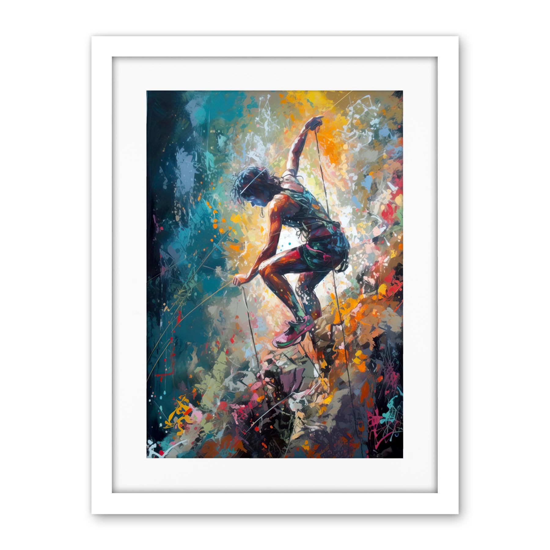 Artery8 Rock Climber Multicoloured Mountain Cliff Descent Artwork Framed Wall Art Print 18X24 Inch