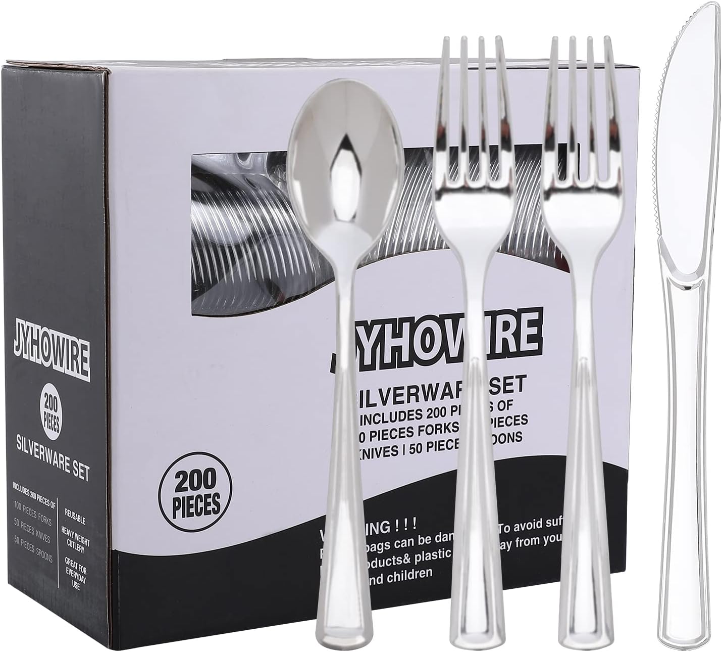 200 Silver Plastic Silverware Set Silver Plastic Cutlery